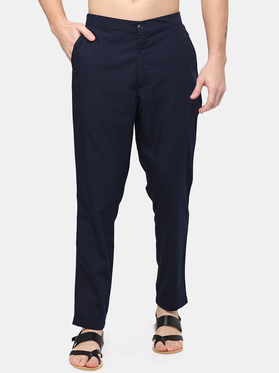 

NIRVAAN Men Solid Pure Cotton Pyjamas, Navy blue