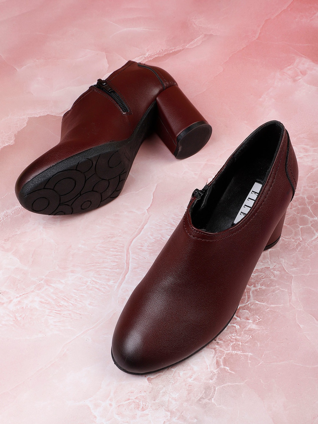 

ELLE Coffee Textured Block Pumps, Coffee brown
