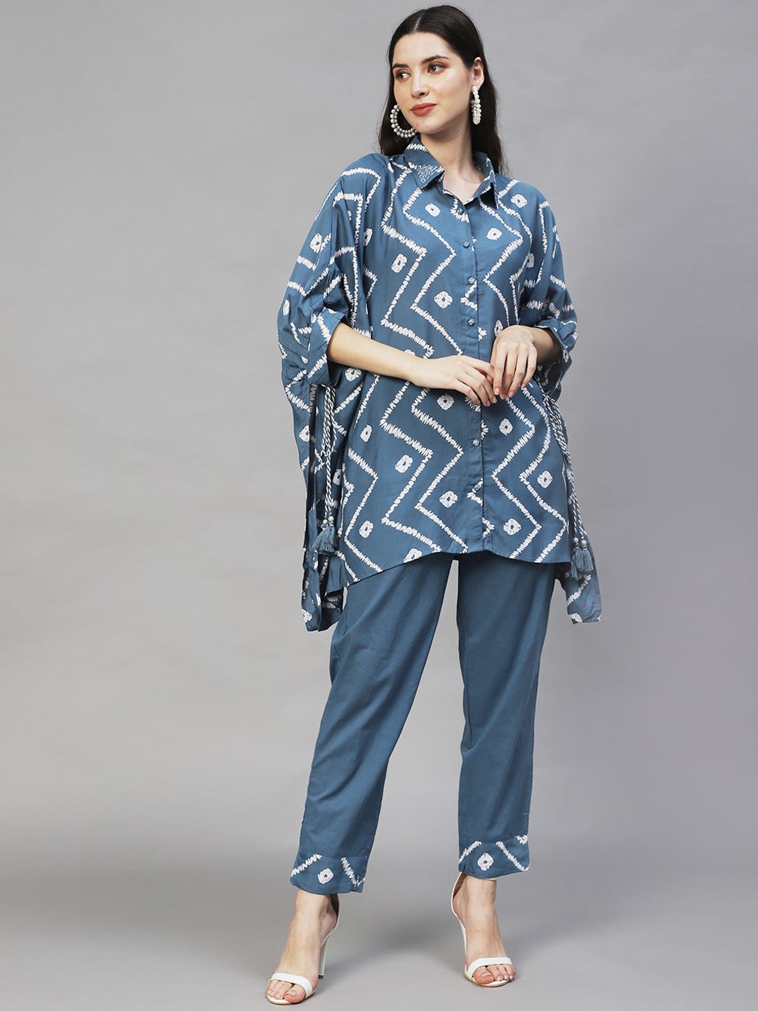 

FASHOR Women Tie & Dye Printed Co-Ords Set, Blue