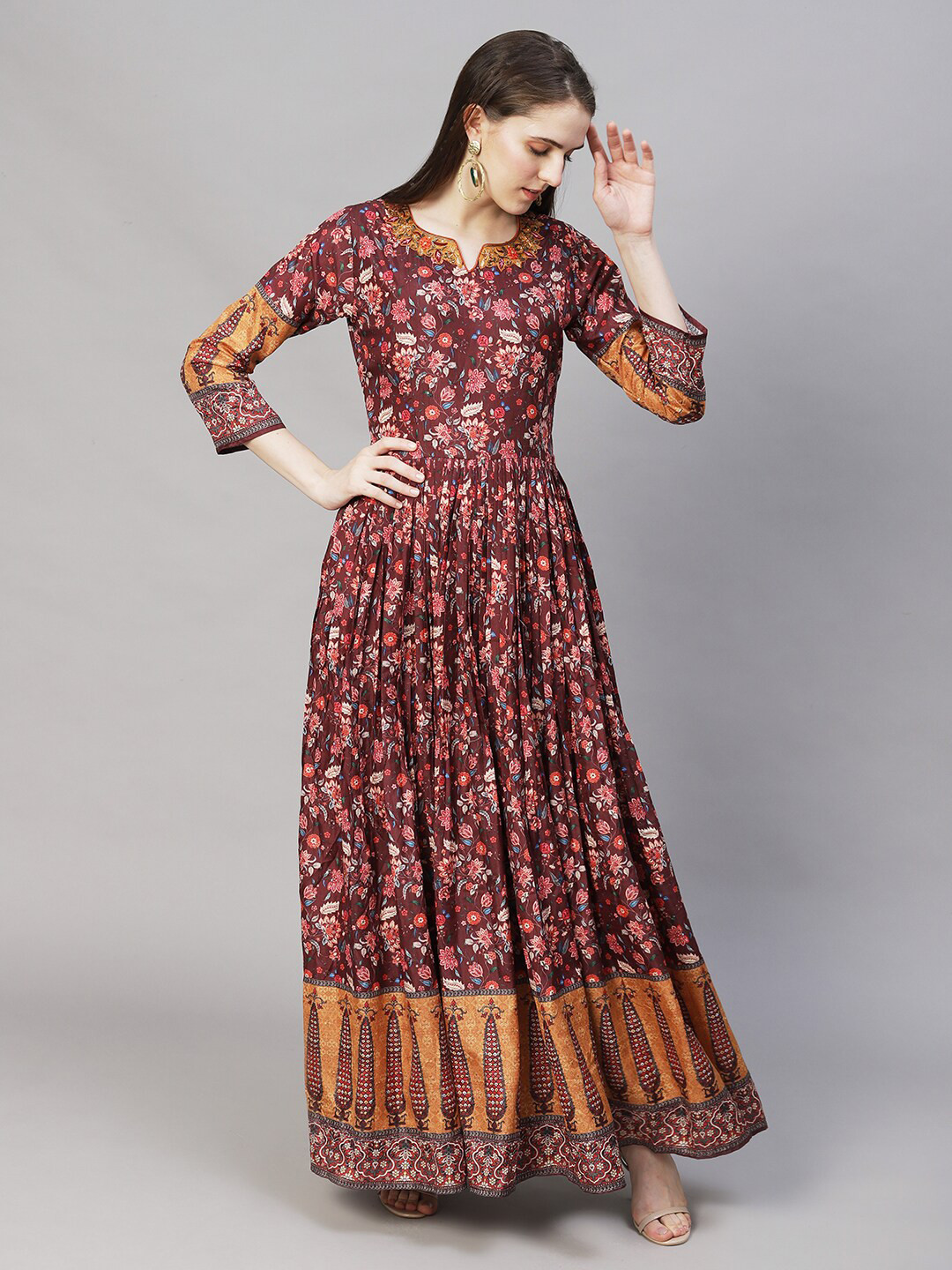 

FASHOR Brown Floral Maxi Dress