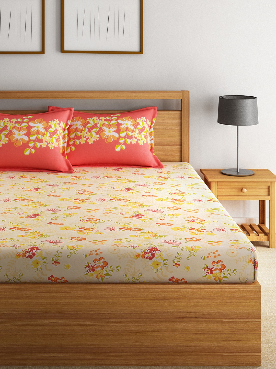 

Swayam Eco Orange & Yellow Cotton 144 TC Double Bedsheet with 2 Pillow Cover