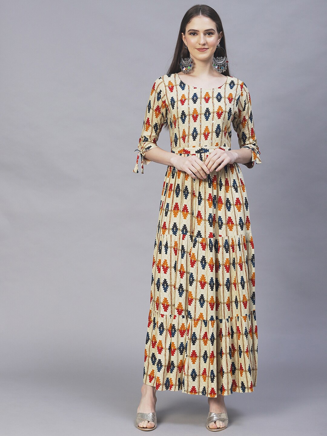 

FASHOR Green Ethnic Printed Maxi Dress