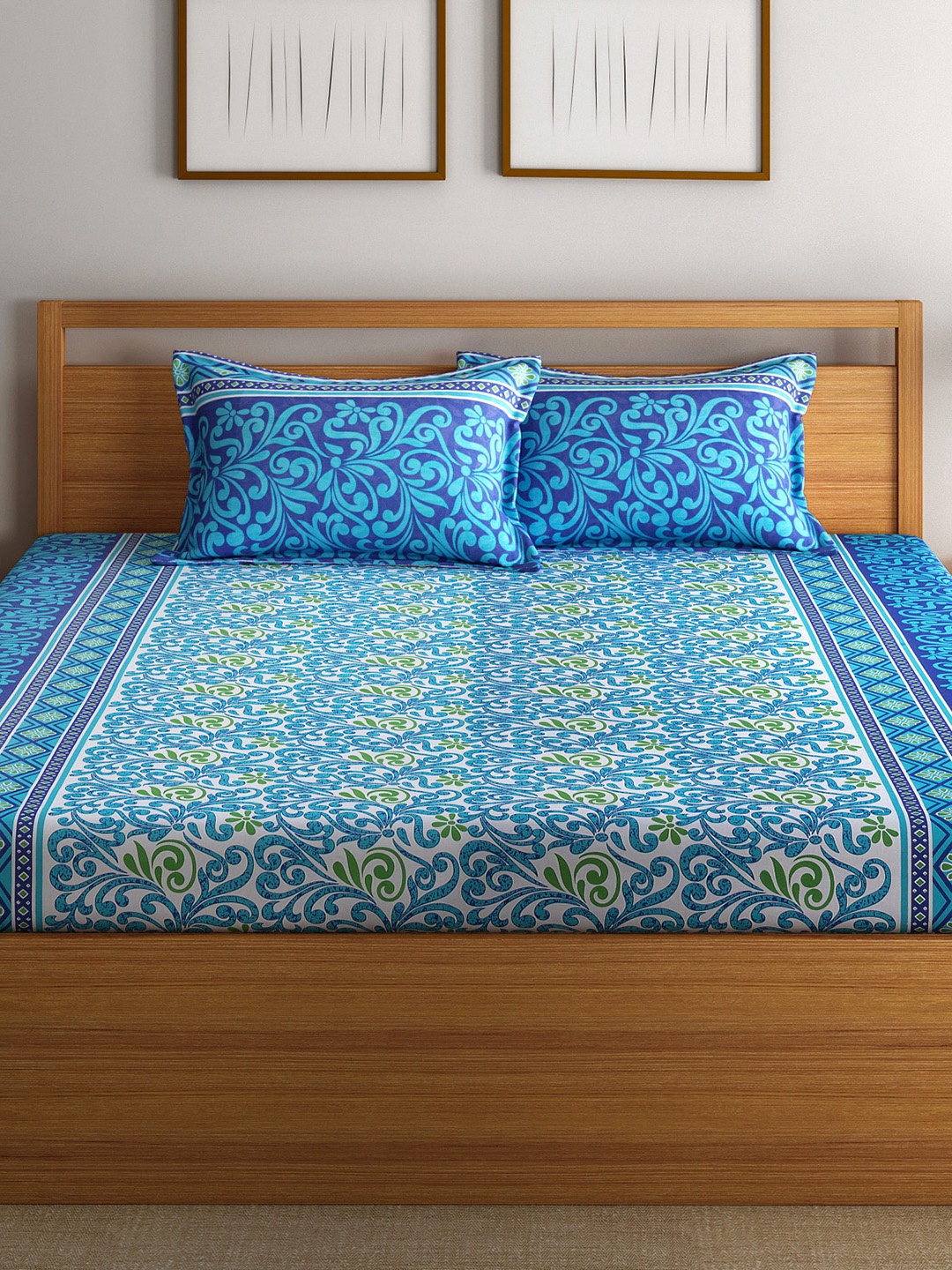 

Swayam Eco Blue Cotton 144 TC Double Bedsheet with 2 Pillow Cover