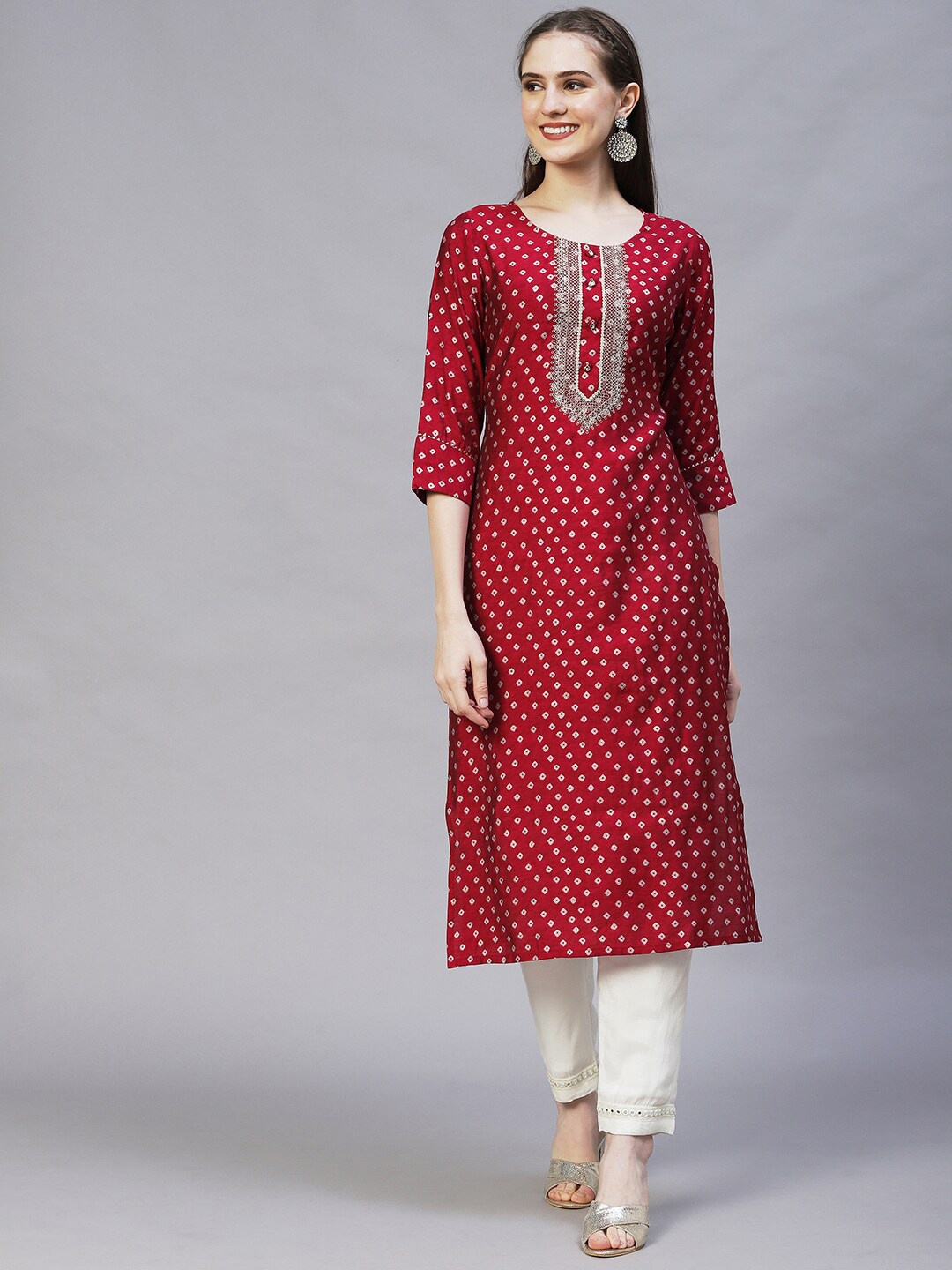 

FASHOR Women Magenta Ethnic Motifs Printed Kurta