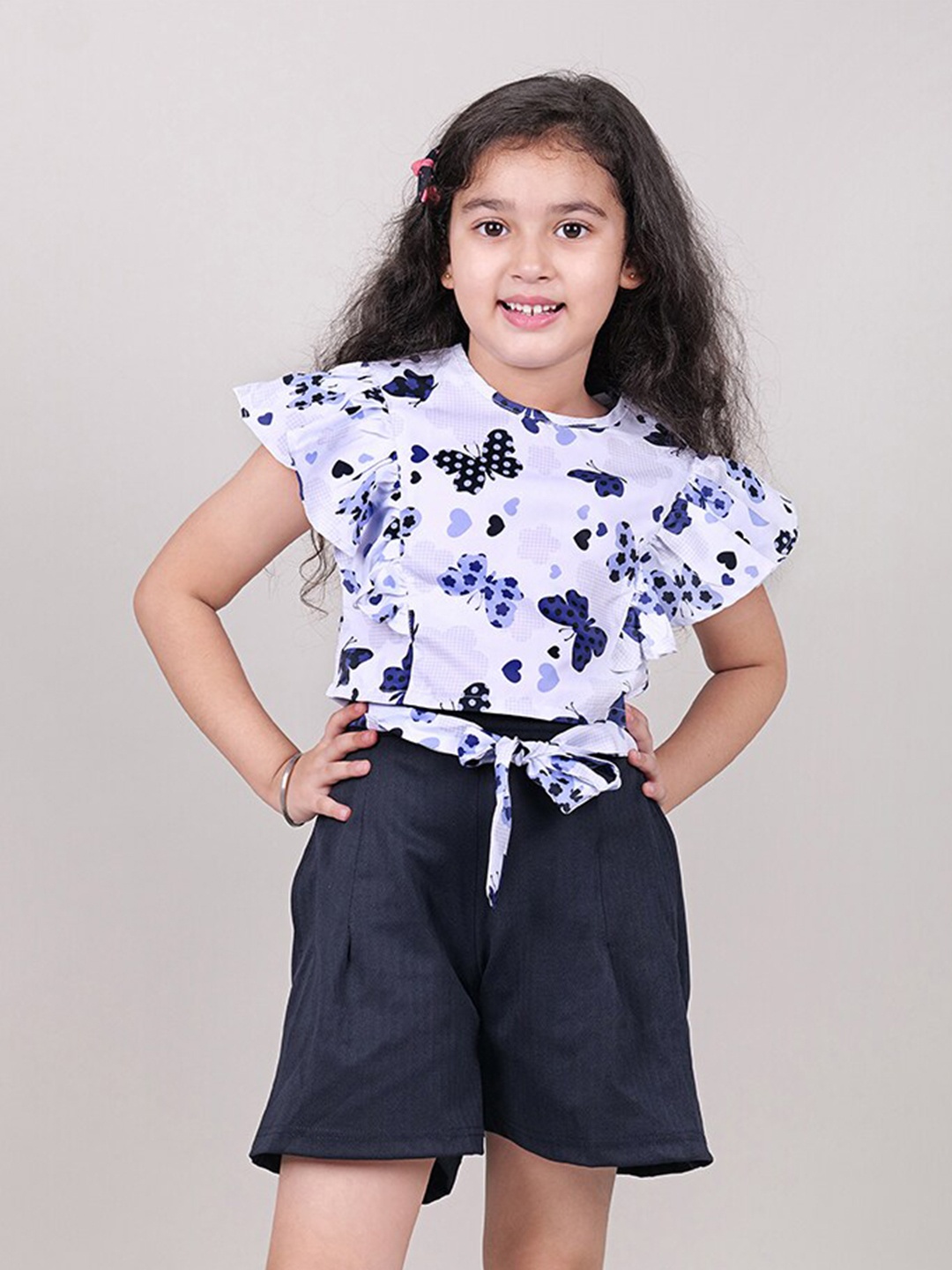 

MYY Girls Blue & White Printed Top with Shorts