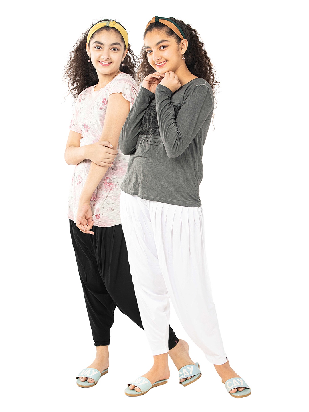 

indian flower Girls Pack Of 2 Solid Cotton Slim-Fit Patiala, Black