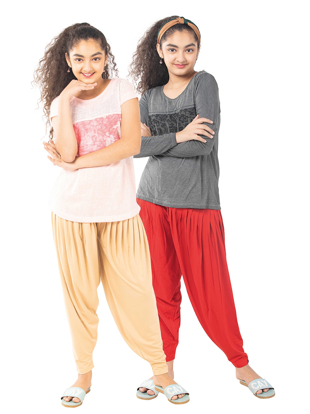 

indian flower Girls Pack of 2 Solid Cotton Patiala, Red