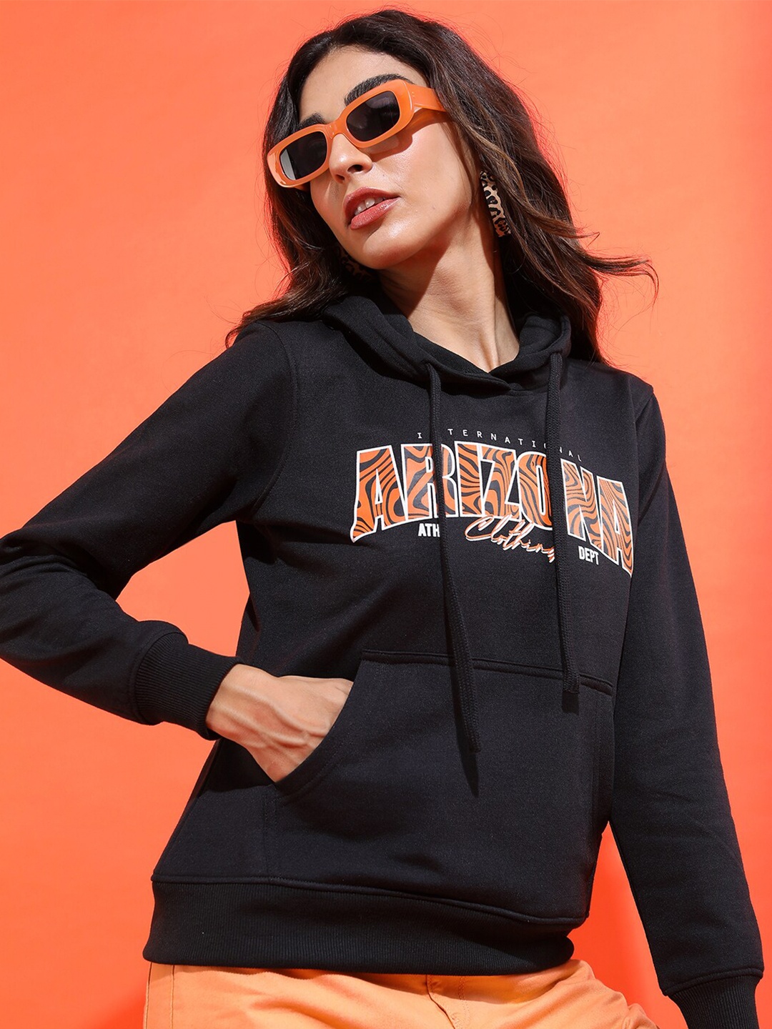 

Tokyo Talkies Women Printed Hooded Sweatshirt, Black