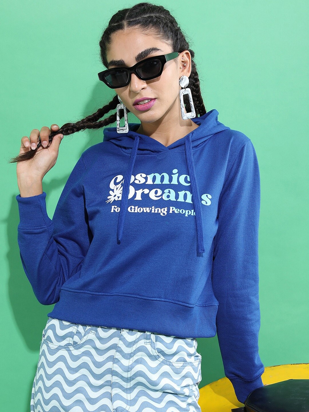 

Tokyo Talkies Women Printed Hooded Sweatshirt, Blue