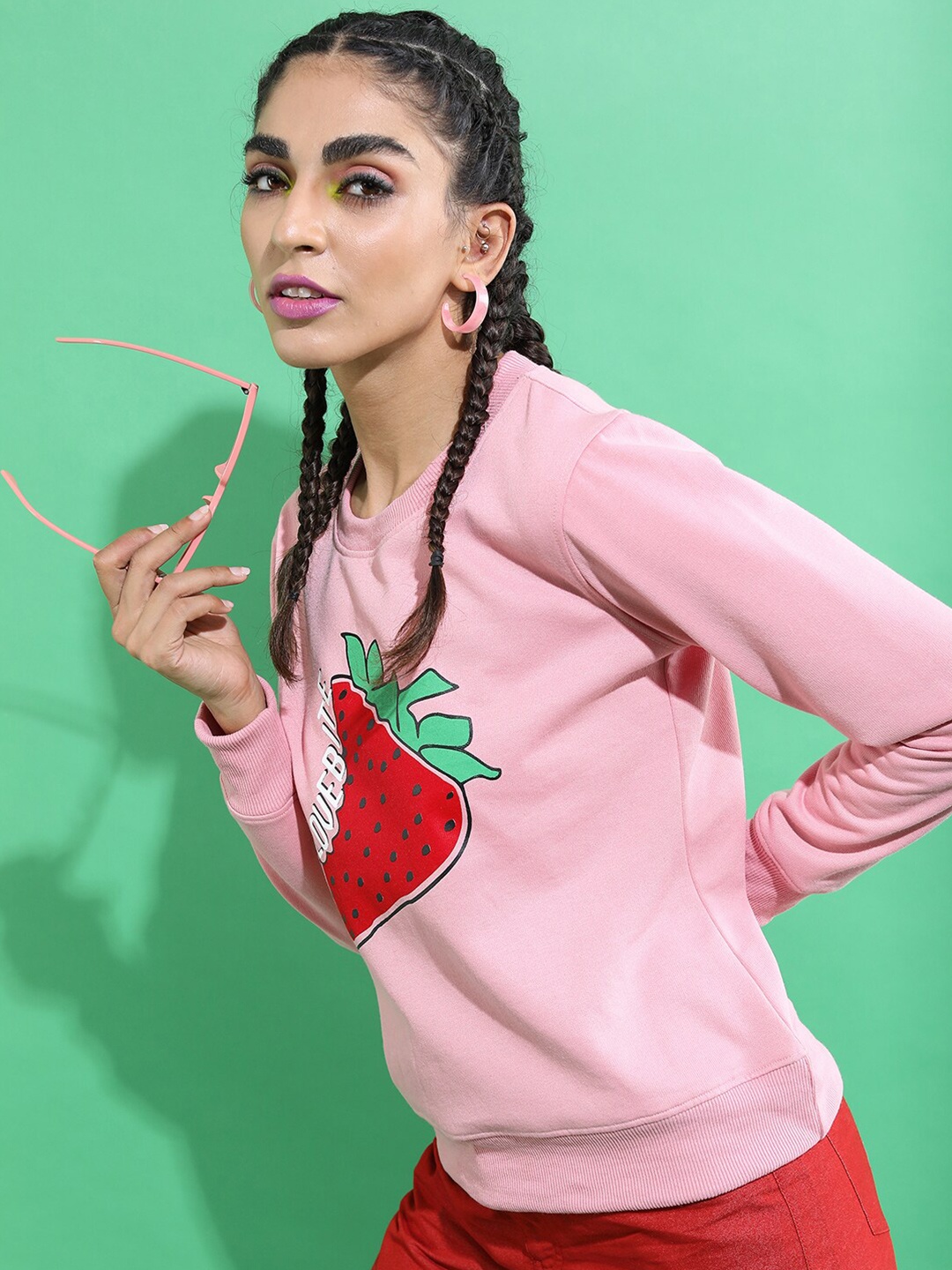 

Tokyo Talkies Women Printed Sweatshirt, Pink