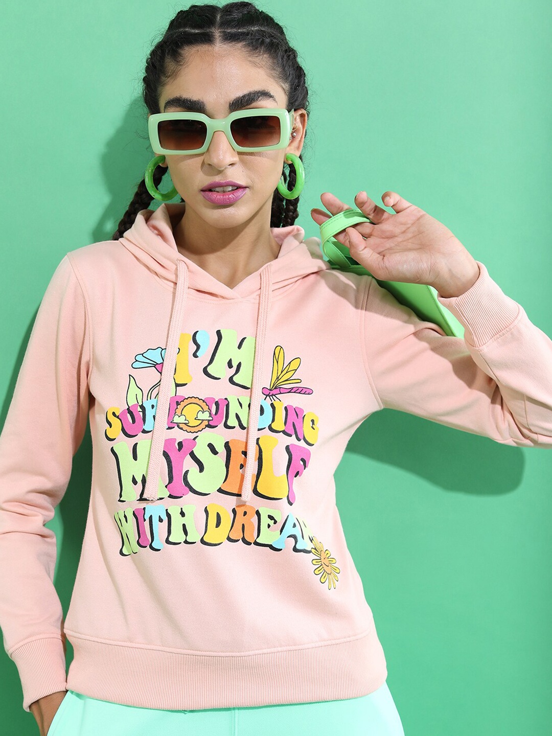 

Tokyo Talkies Women Printed Hooded Sweatshirt, Pink
