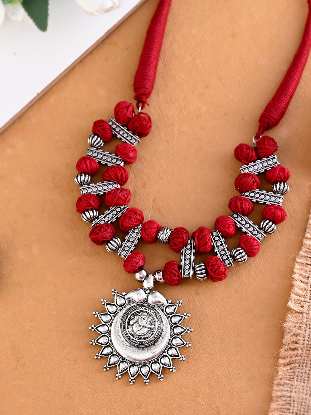 

Shoshaa Silver Plated & Red Brass Oxidised Necklace