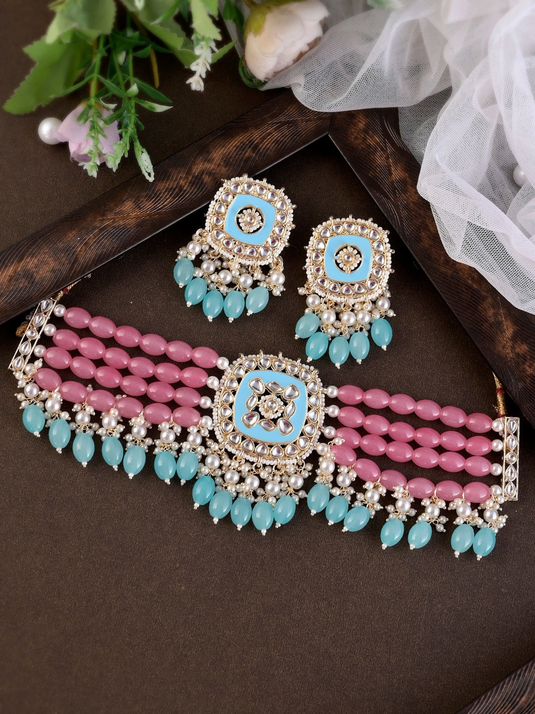 

Shoshaa Gold-Plated Kundan Jewellery Set, Pink