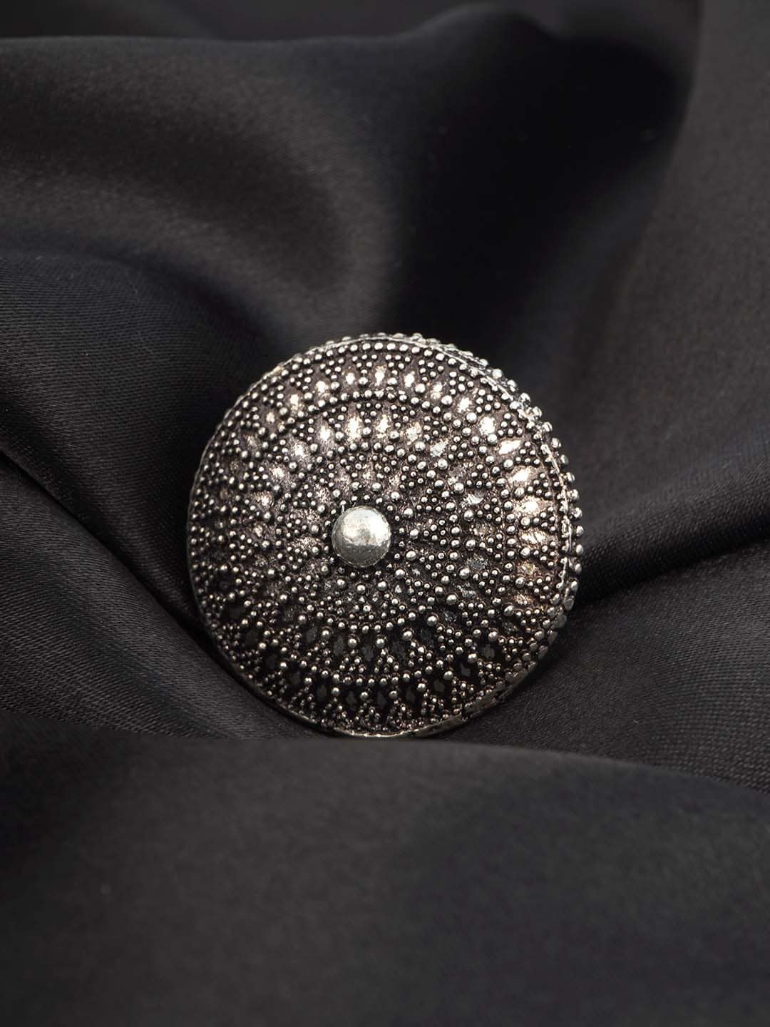

Urmika Oxidised Round Adjustable Ring, Silver