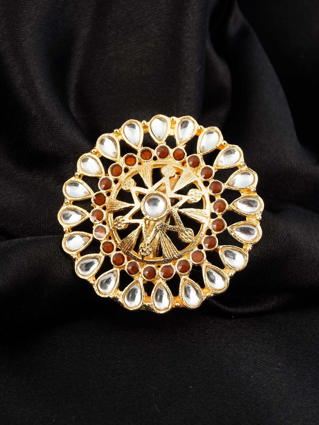 

Urmika Kundan-Studded & Beaded Statement Finger Ring, Gold