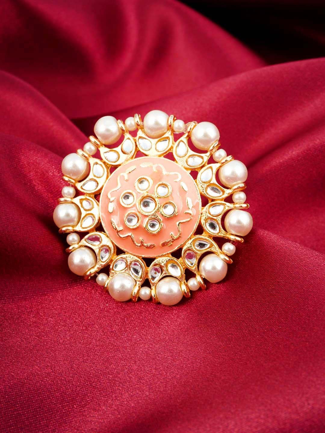 

Urmika Artificial Stones and Beads Adjustable Finger Ring, Gold