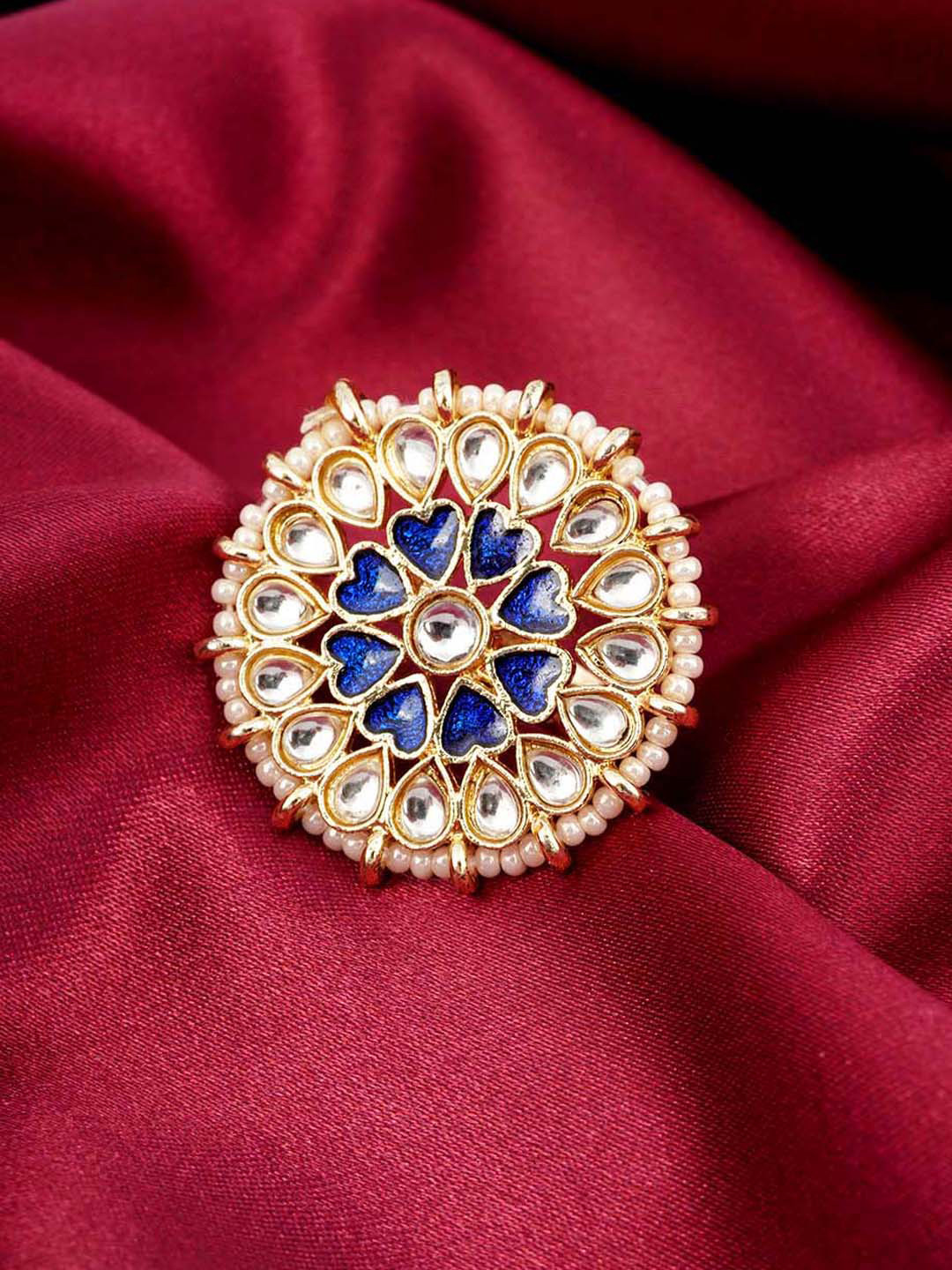 

Urmika Gold-Plated Artificial Stones Studded & Beaded Finger Ring