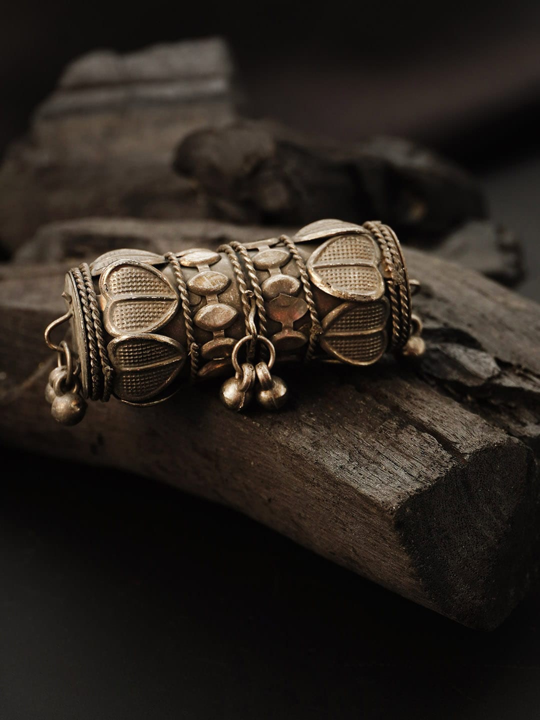 

Urmika Oxidised Ghungroo Beaded Adjustable Ring, Silver
