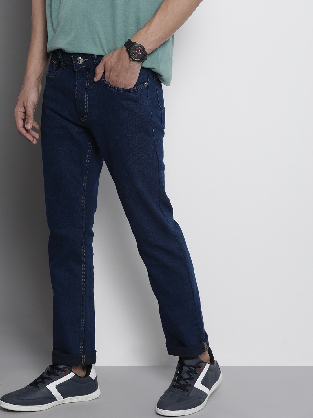 

The Indian Garage Co Men Slim Straight Fit Stretchable Jeans, Blue
