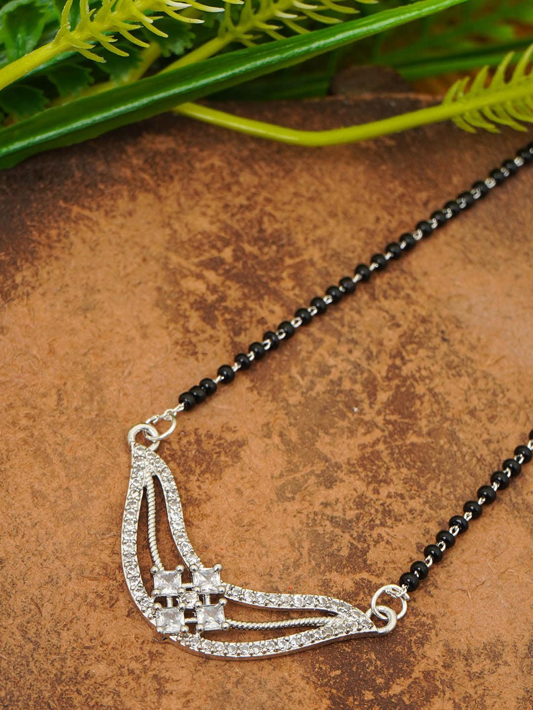 

Urmika Artificial Beaded & Stones-Studded Mangalsutra, Silver