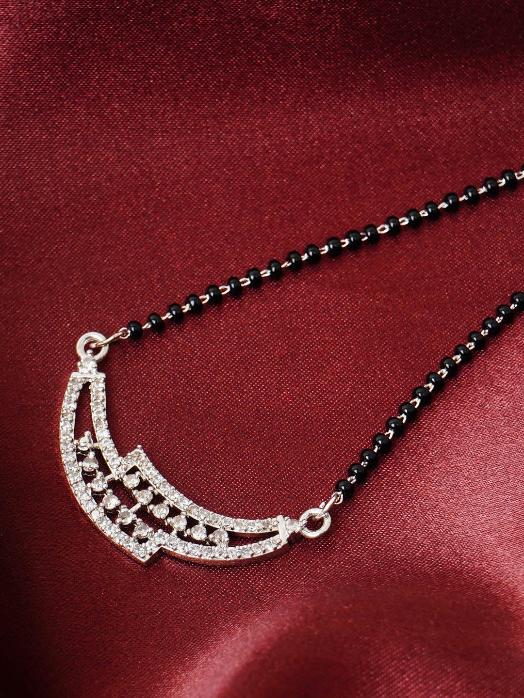 

Urmika Stone-Studded & Beaded Mangalsutra, Silver