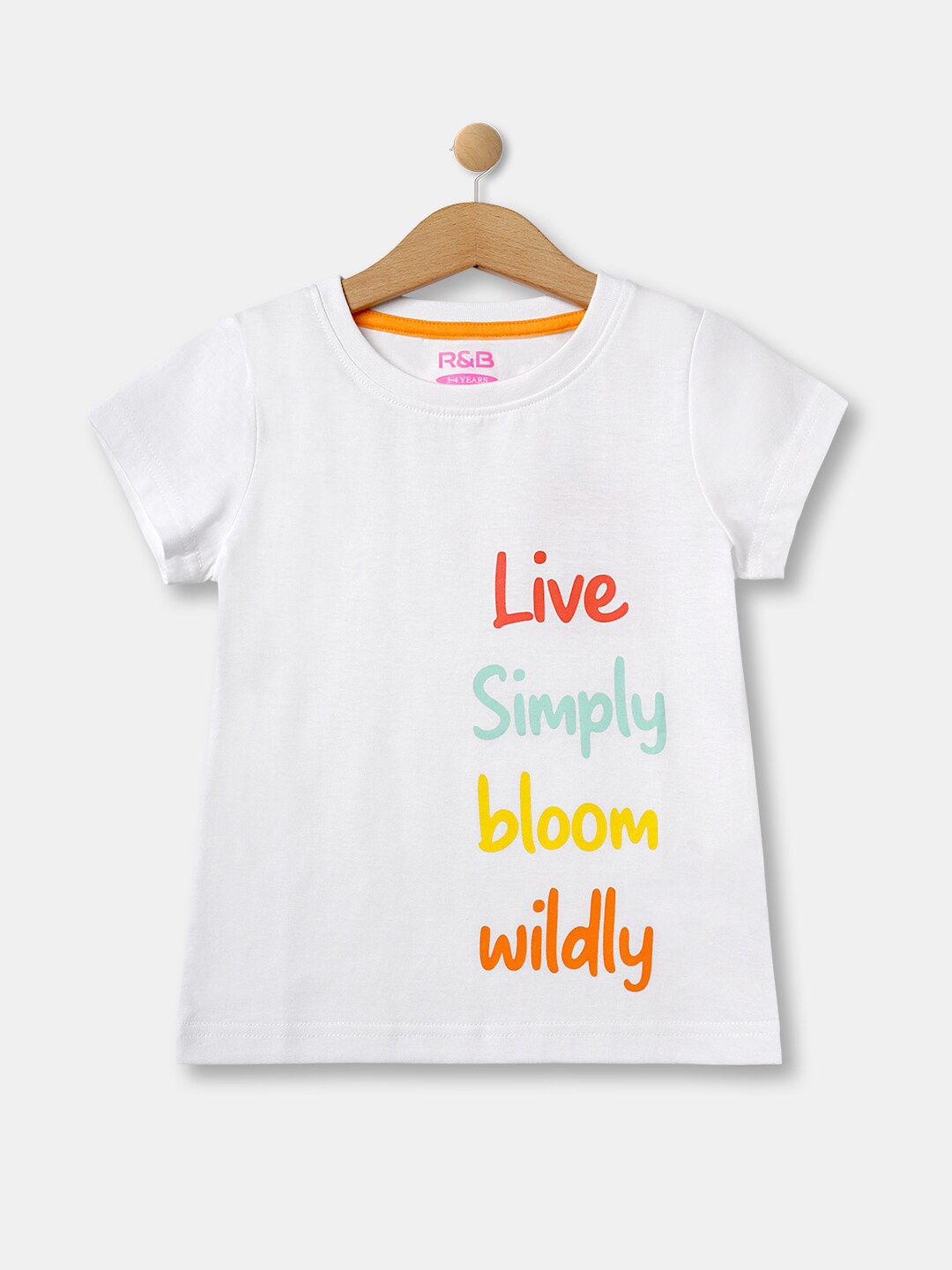 

R&B Girls Typography Short Sleeves Printed Cotton T-shirt, White