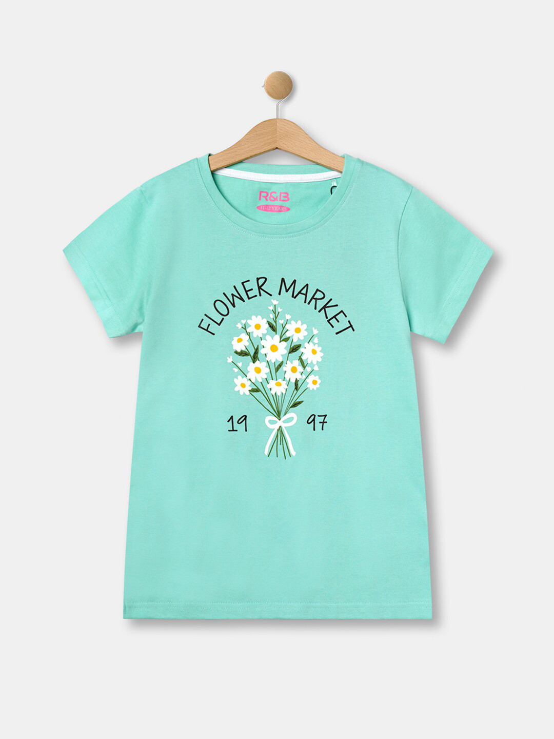 

R&B Girls Typography Printed Round Neck Cotton T-shirt, Green