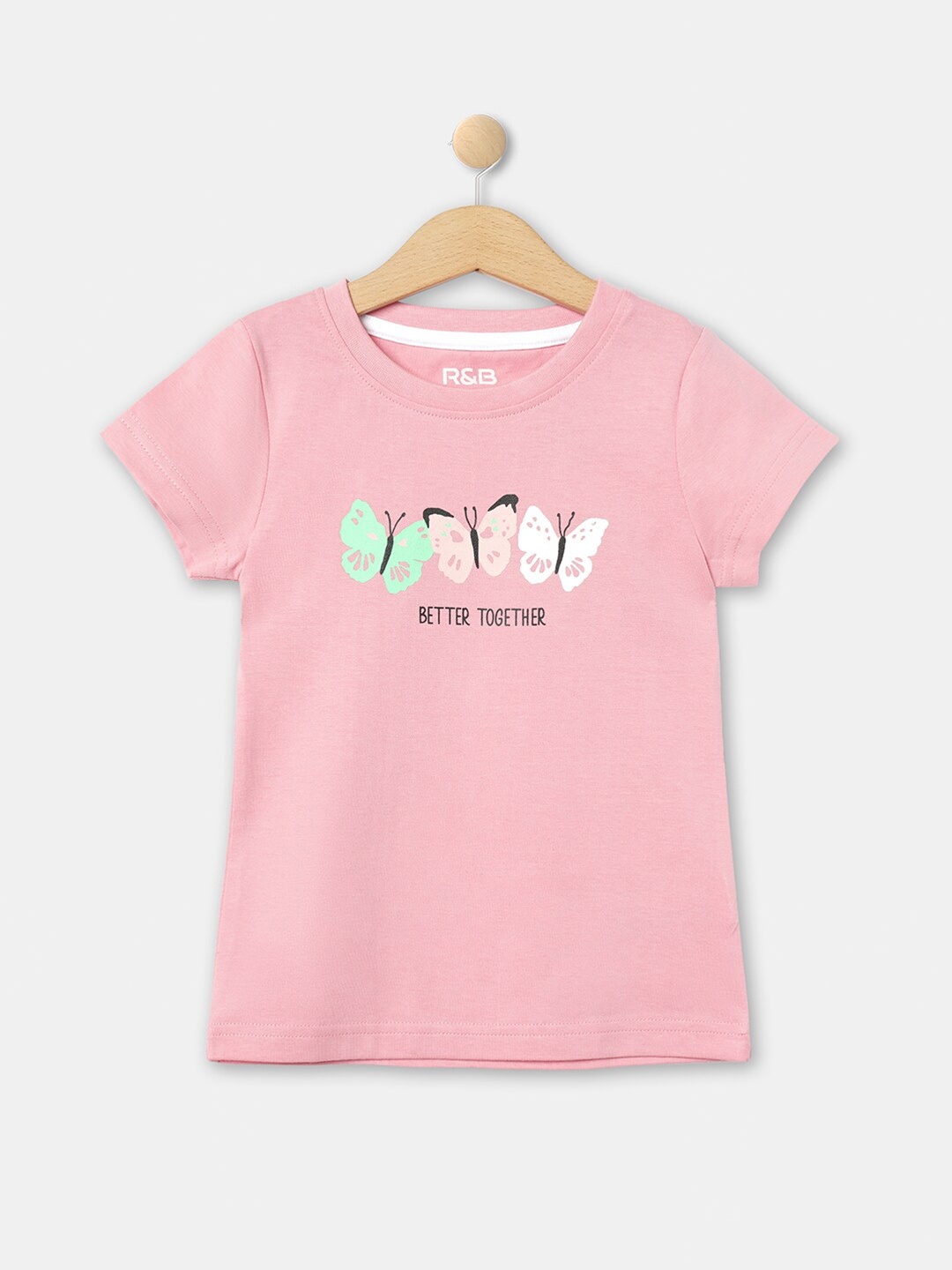 

R&B Girls Pink Typography Printed Cotton T-shirt