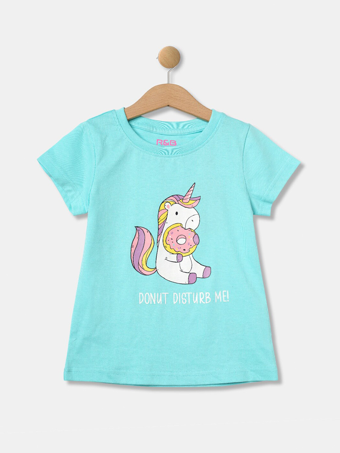 

R&B Girls Printed Round Neck Cotton T-shirt, Blue