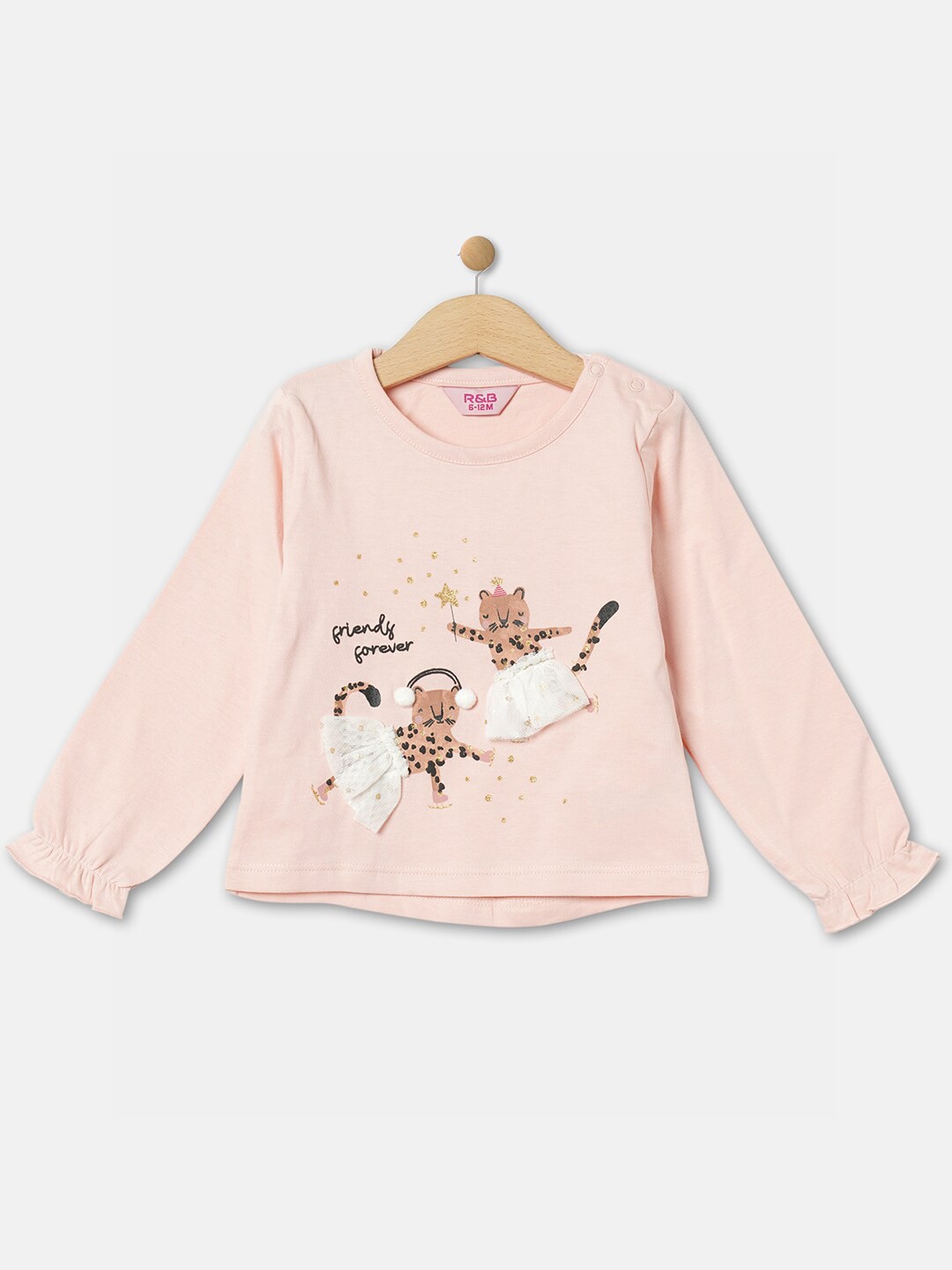 

R&B Girls Self Design Round Neck Cotton T-shirt, Pink