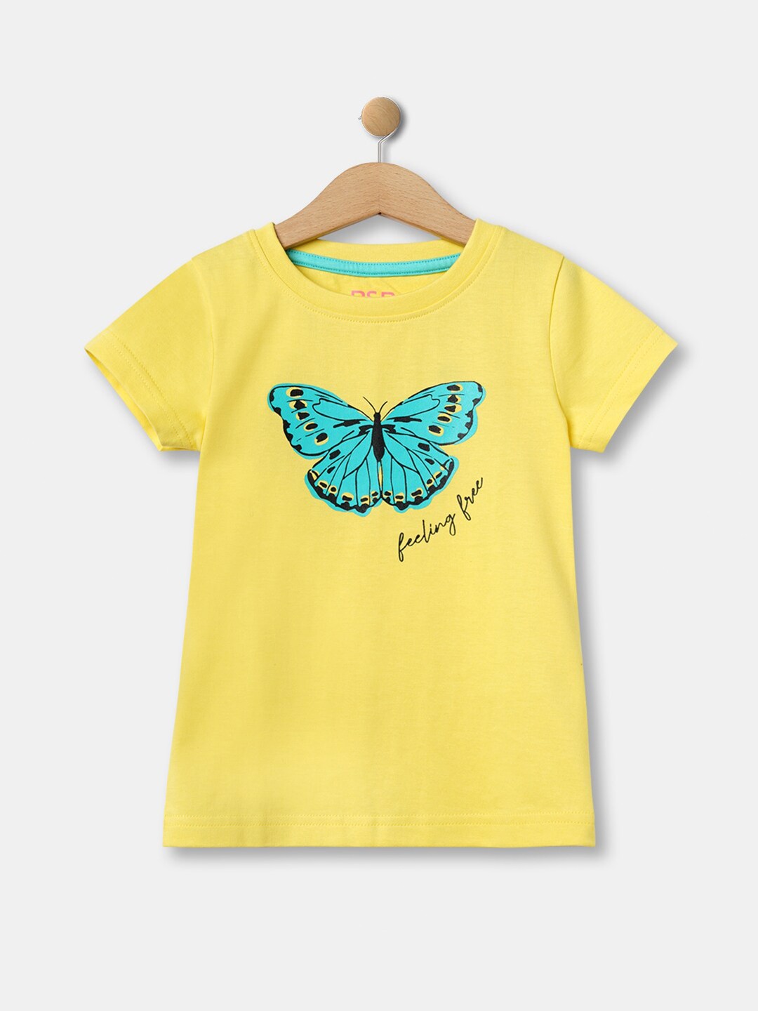 

R&B Girls Printed Round Neck Cotton T-shirt, Yellow