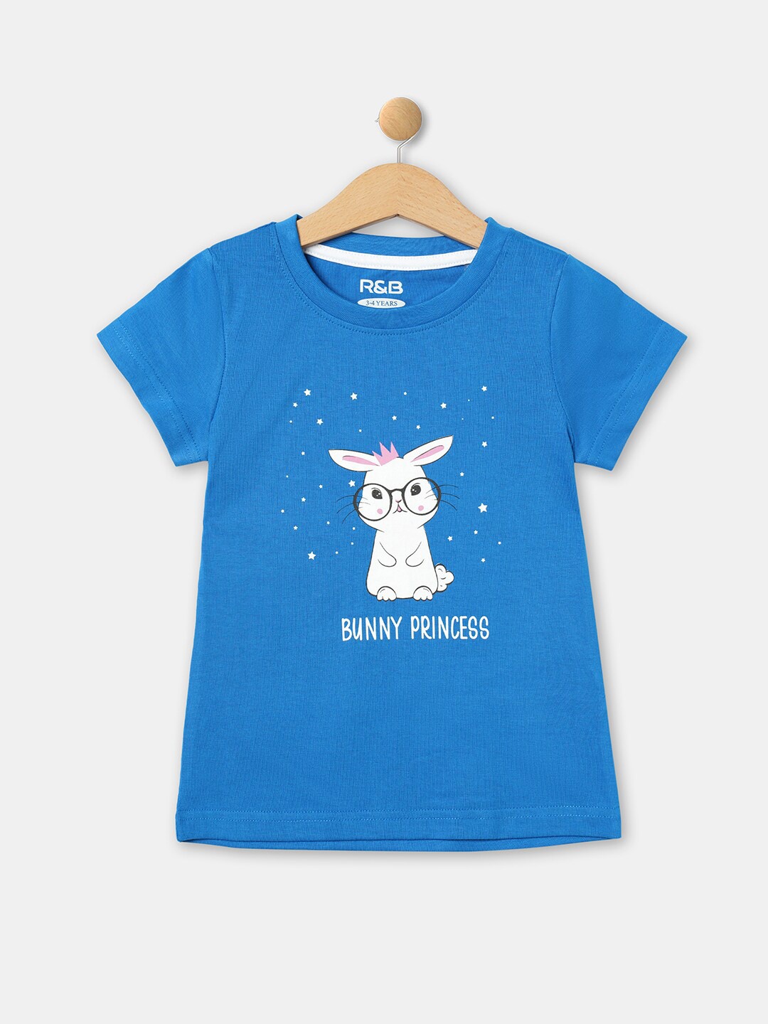 

R&B Girls Printed Round Neck Cotton T-shirt, Blue