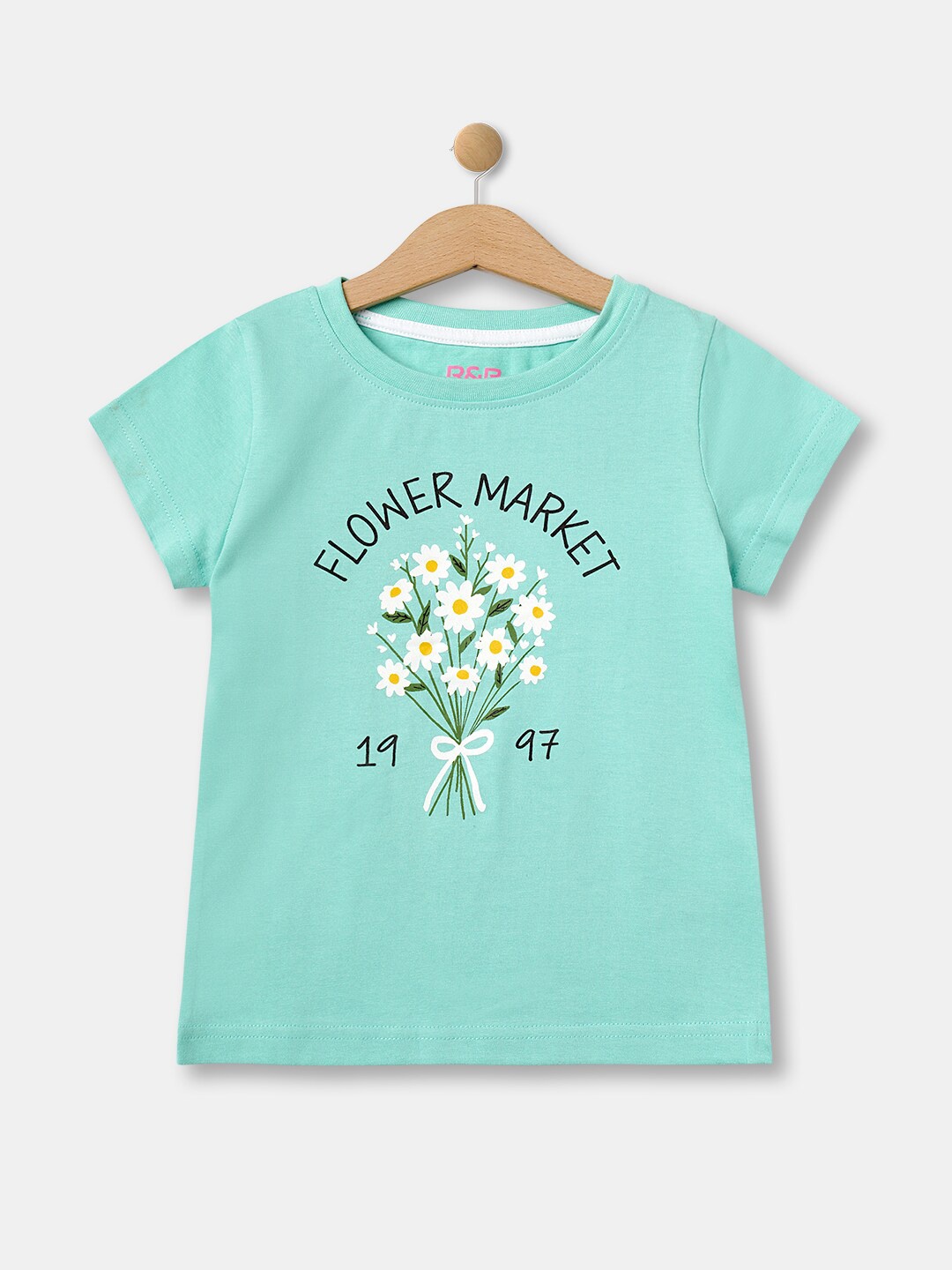 

R&B Girls Printed Round Neck Cotton T-shirt, Green