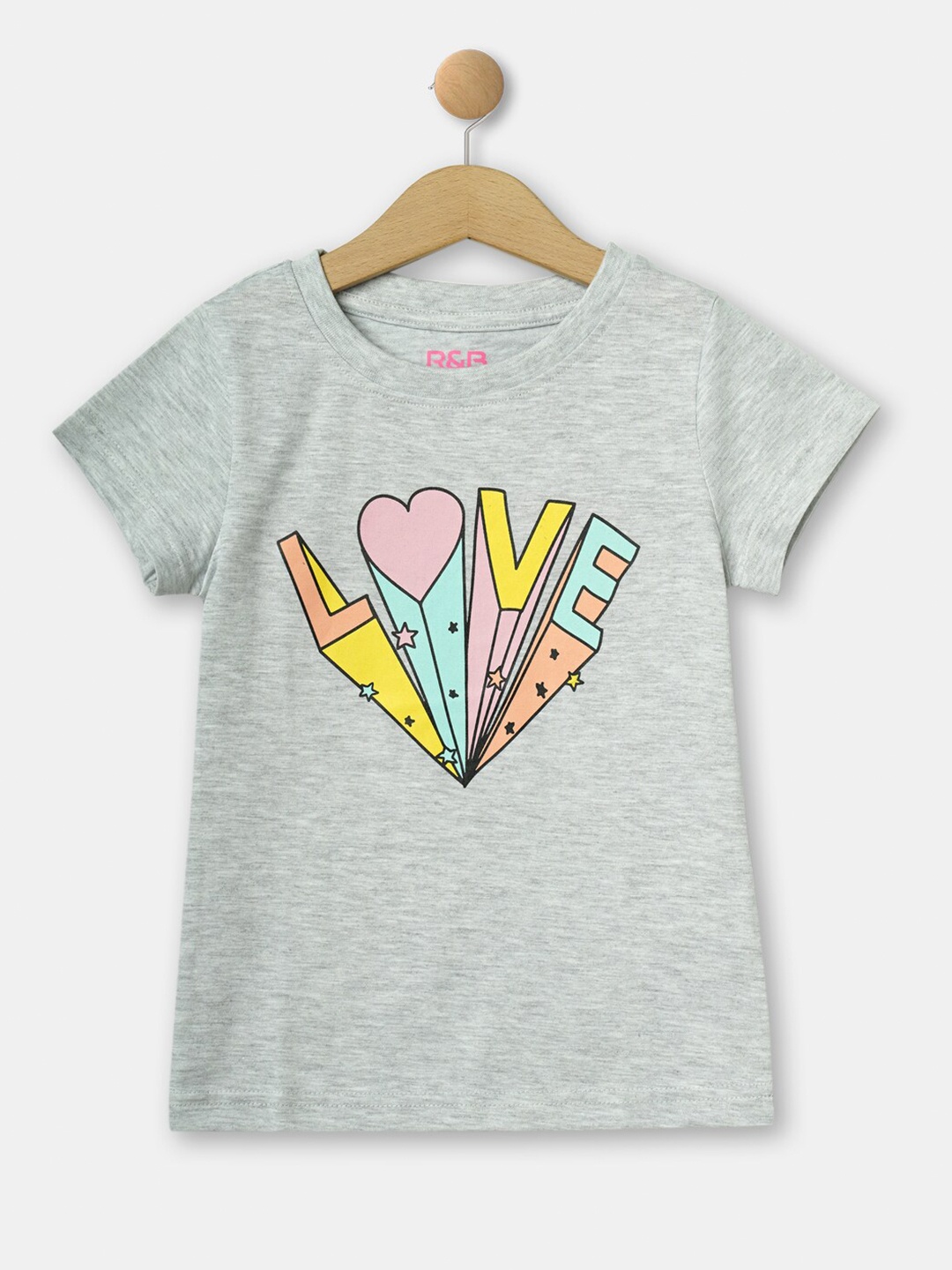 

R&B Girls Printed Round Neck Cotton T-shirt, Grey