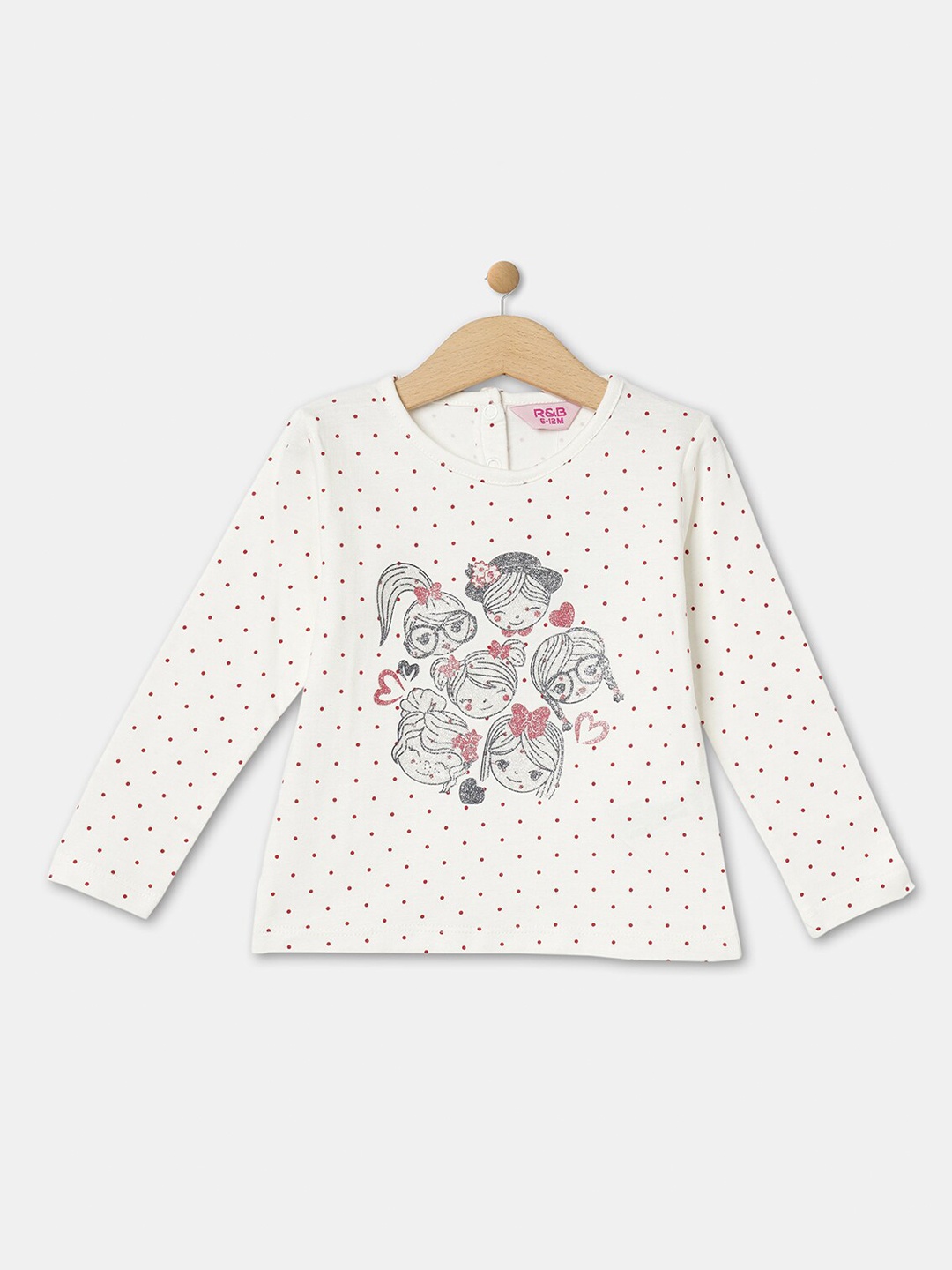 

R&B Girls Printed Long Sleeves Round Neck Cotton T-shirt, White