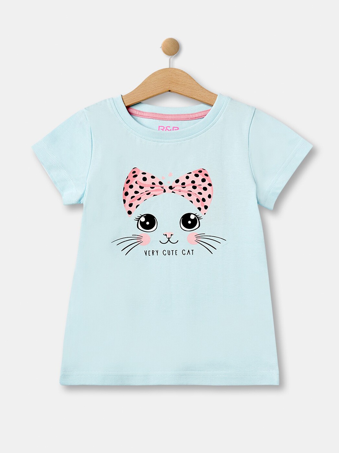 

R&B Girls Printed Round Neck Cotton T-shirt, Blue