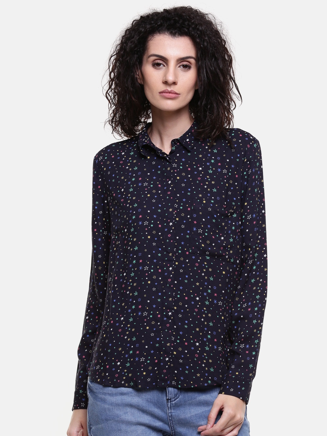

ONLY Women Navy Blue Regular Fit Printed Casual Shirt