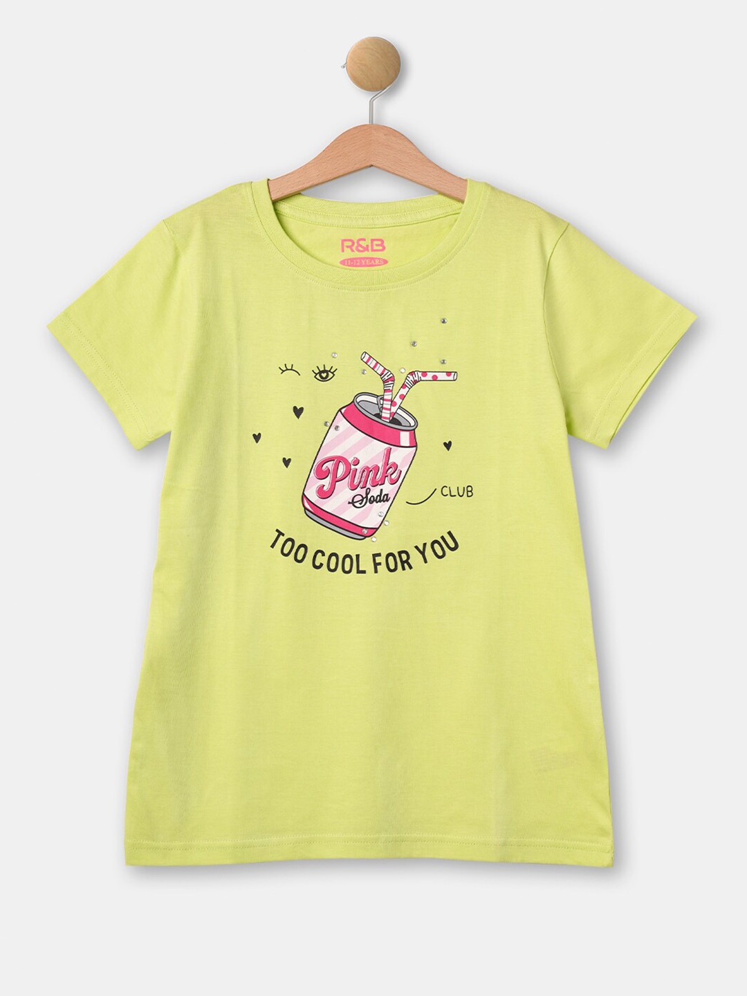 

R&B Girls Printed Round Neck Cotton T-shirt, Yellow