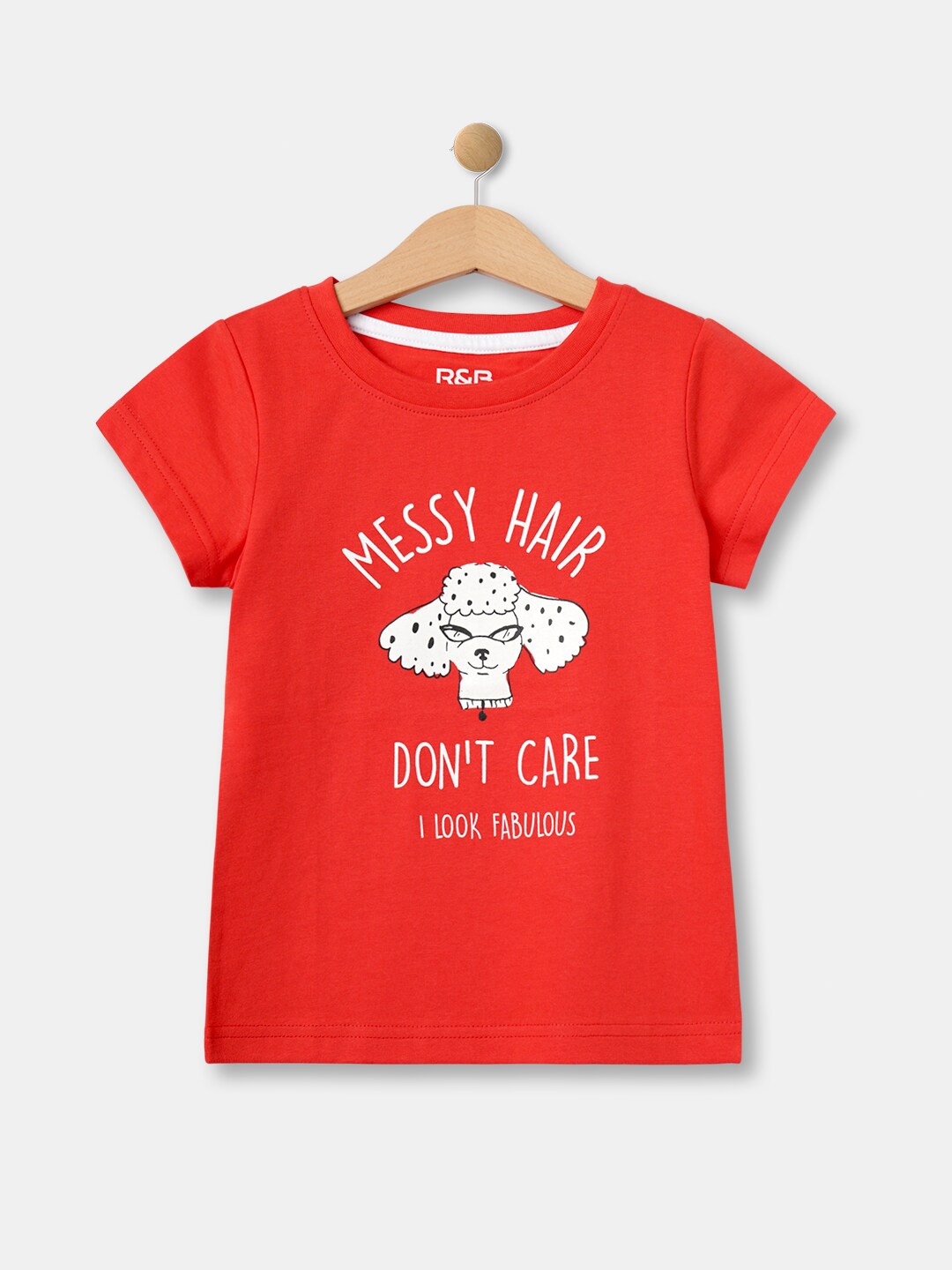 

R&B Girls Typography Printed Round Neck Cotton T-shirt, Red