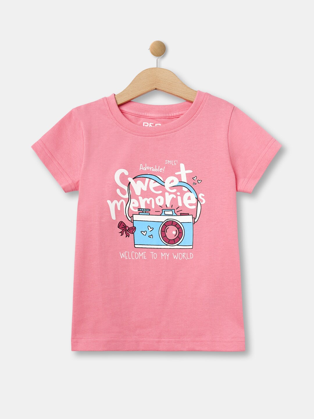

R&B Girls Graphic Printed Round Neck Cotton T-shirt, Pink