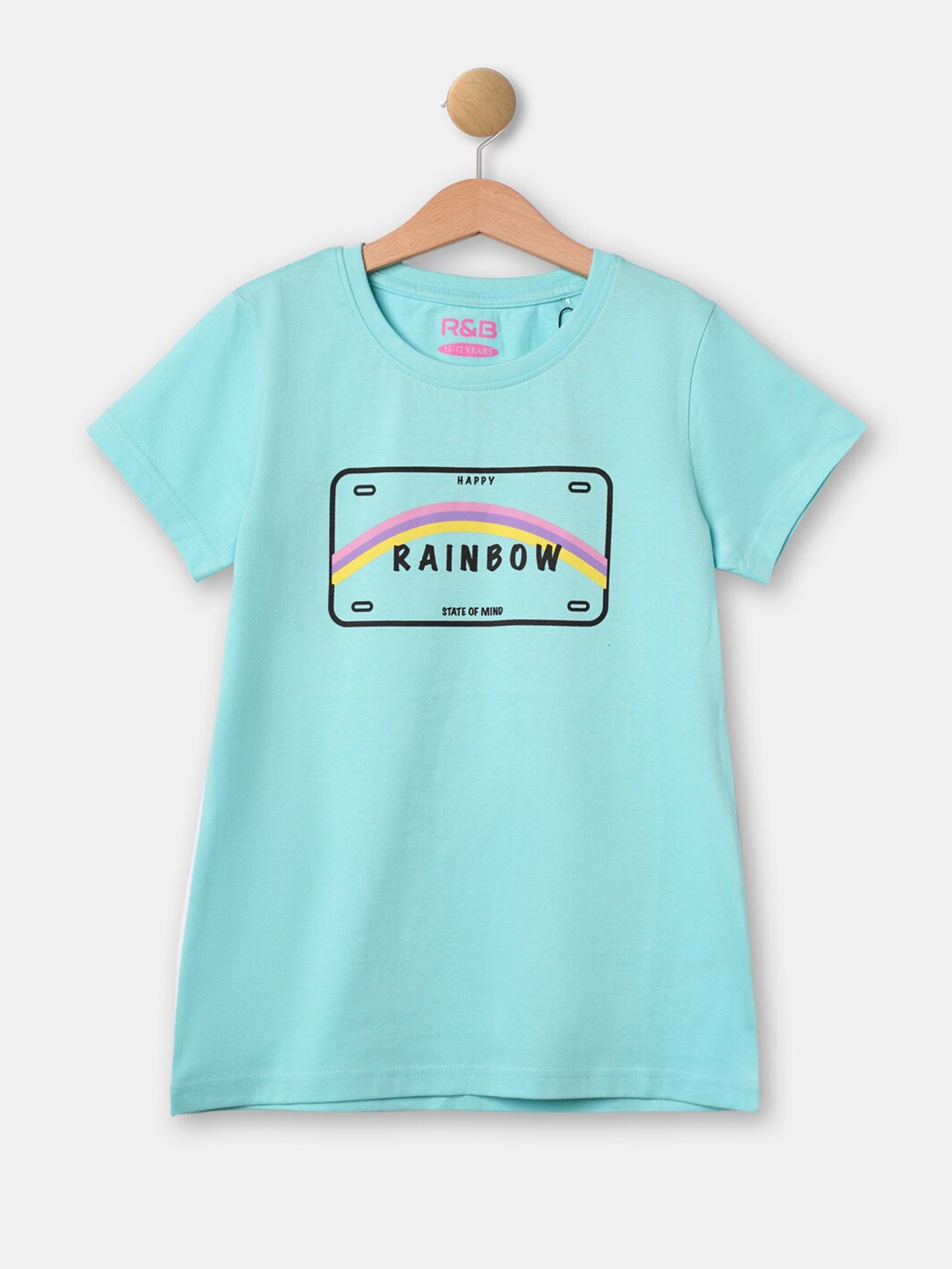 

R&B Girls Typography Printed Round Neck Cotton T-shirt, Blue