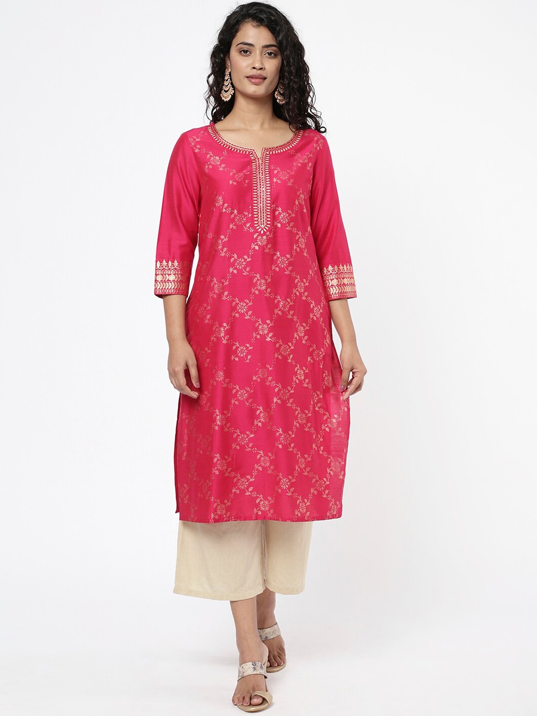 

R&B Women Pink Ethnic Motifs Printed & Thread Work Kurta