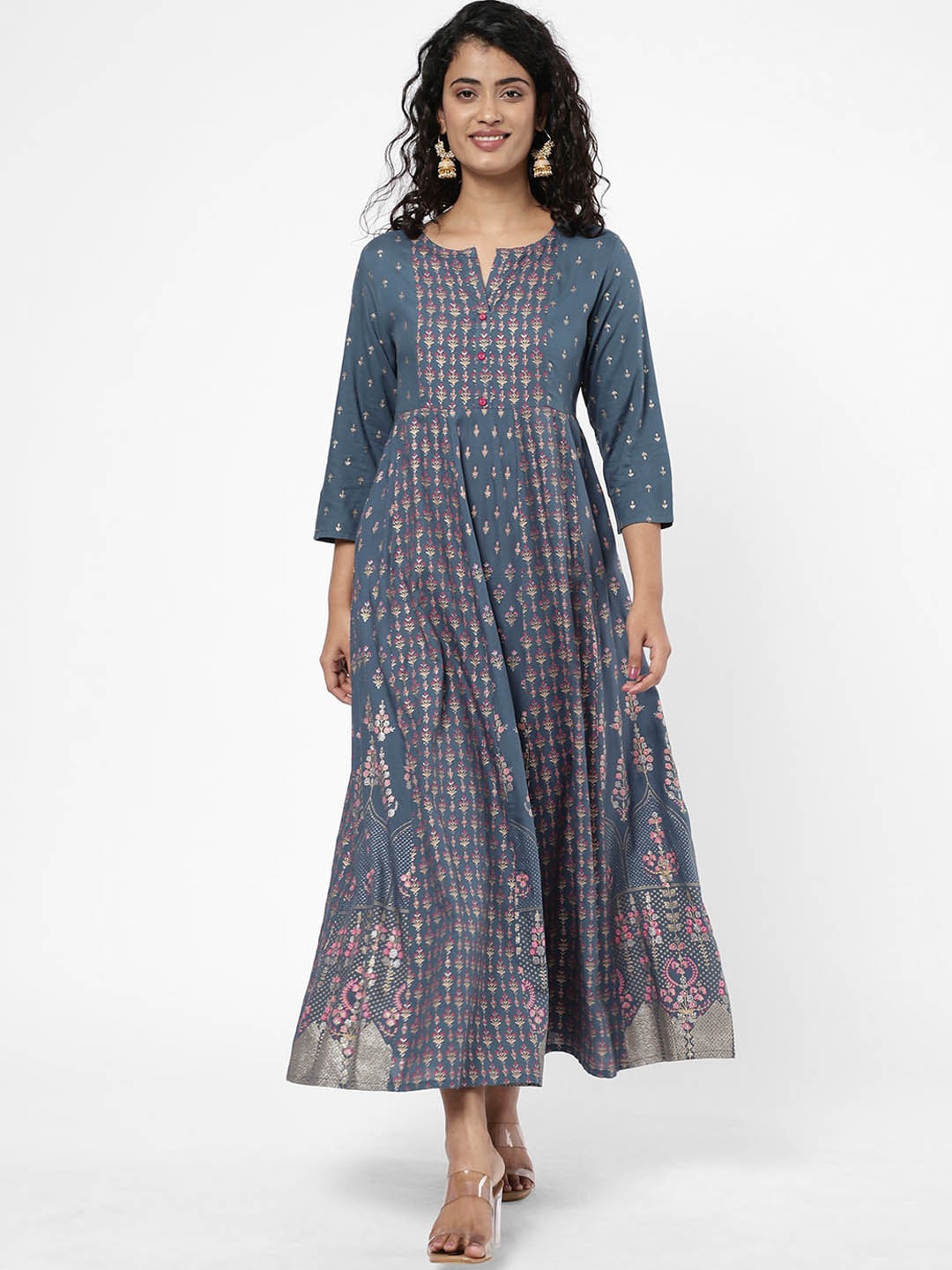 

R&B Women Grey Ethnic Motifs Floral Anarkali Kurta