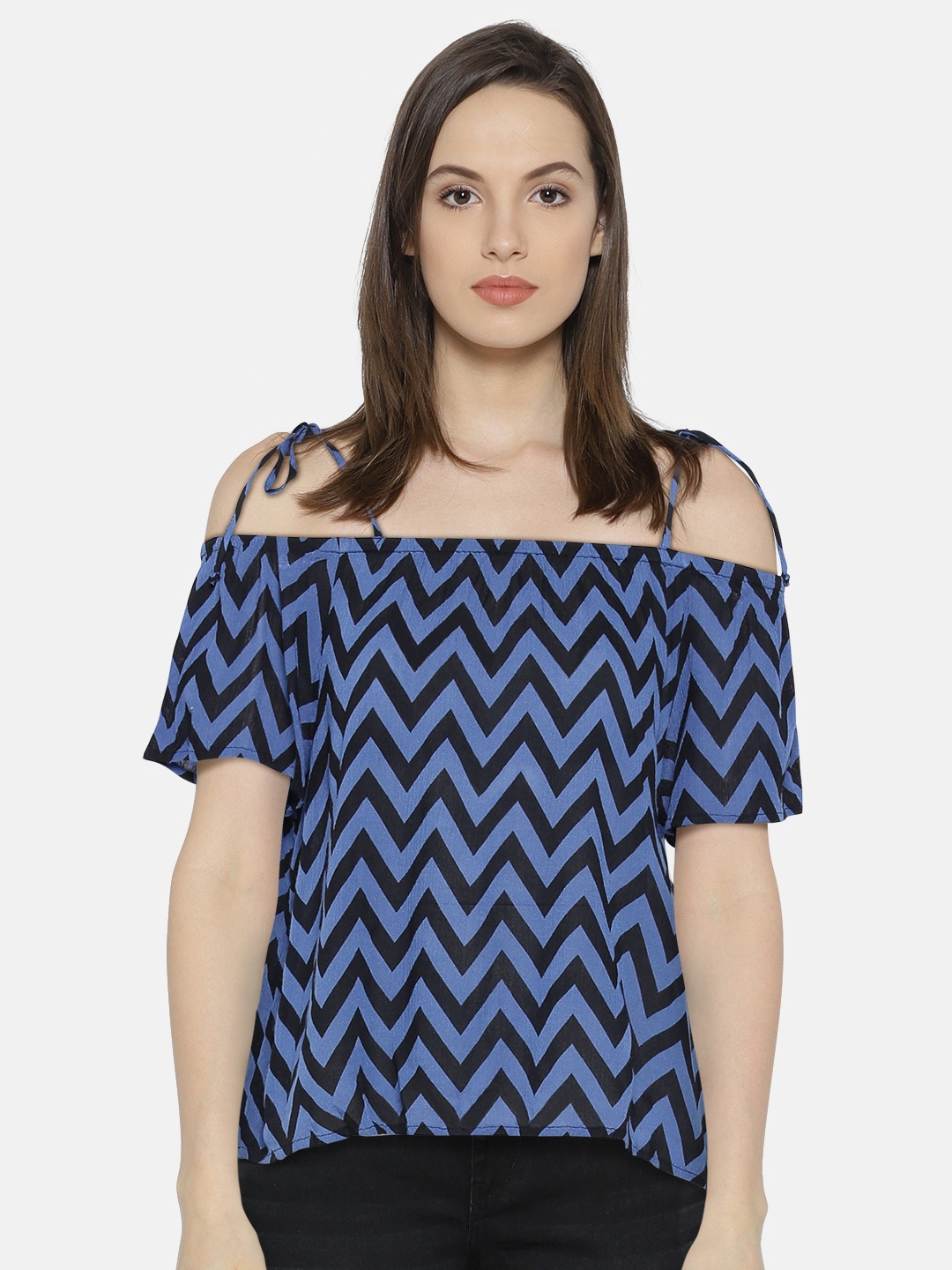 

ONLY Women Blue Printed Bardot Top
