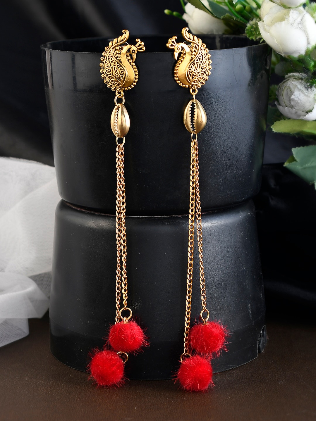 

Shoshaa Women Gold-Plated Peacock Shaped Drop Earrings