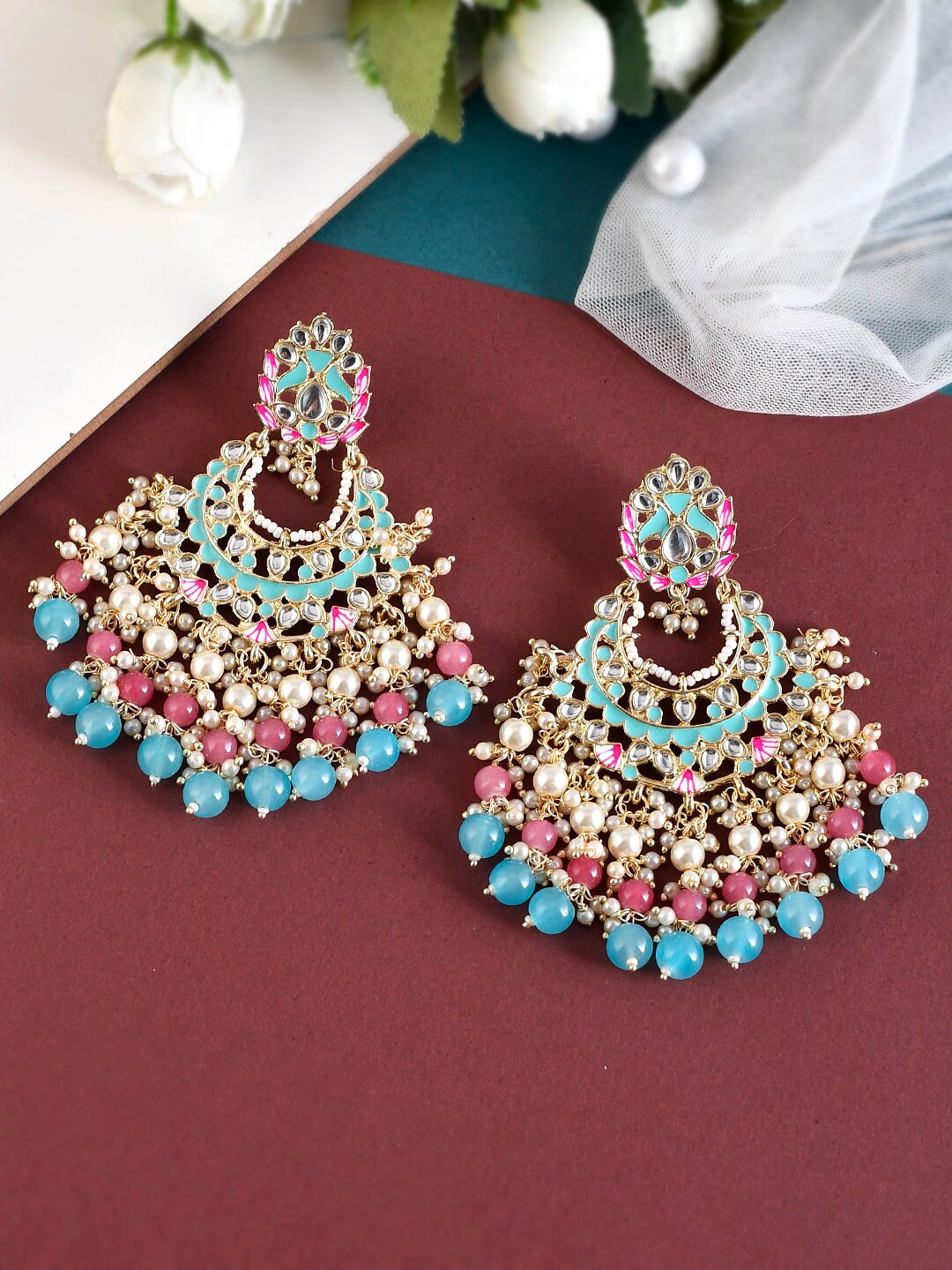 

Shoshaa Women Contemporary Chandbalis Earrings, Pink