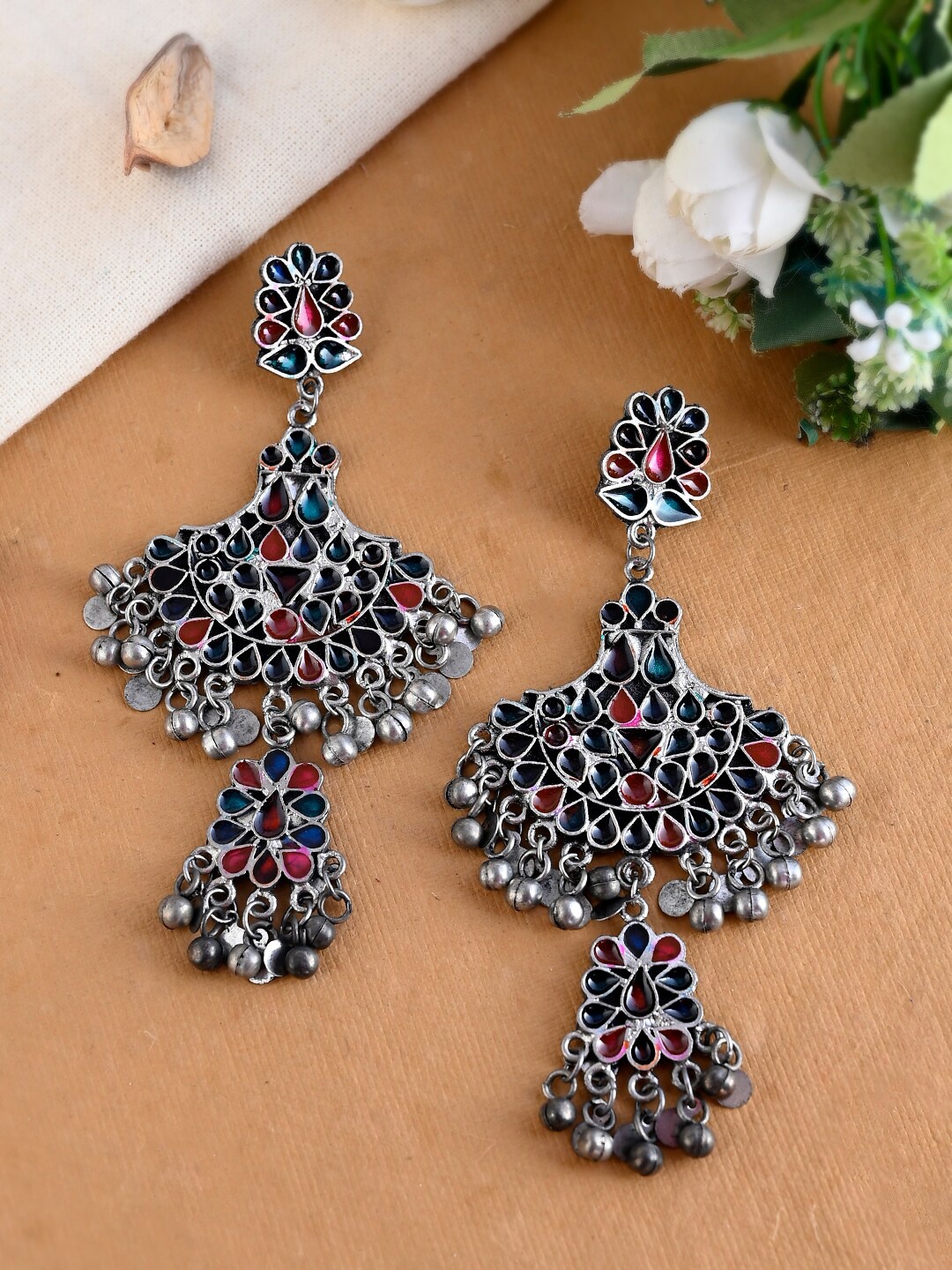 

Shoshaa Women Contemporary Jhumkas Earrings, Silver