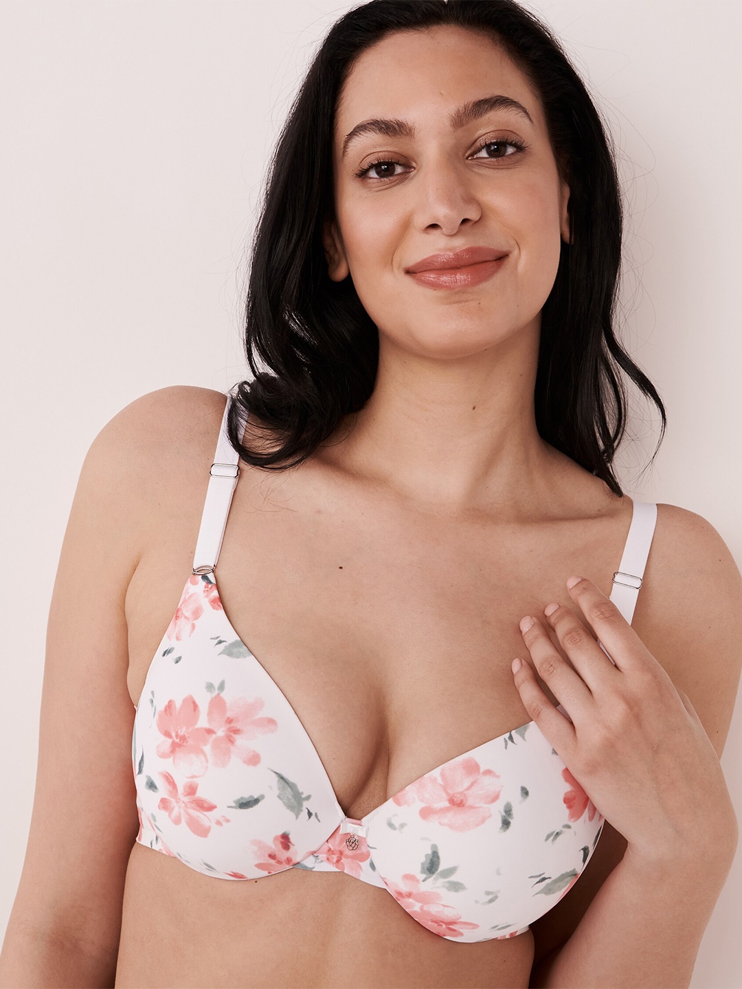 

La Vie en Rose White & Pink Floral Printed Underwired Lightly Padded Bra