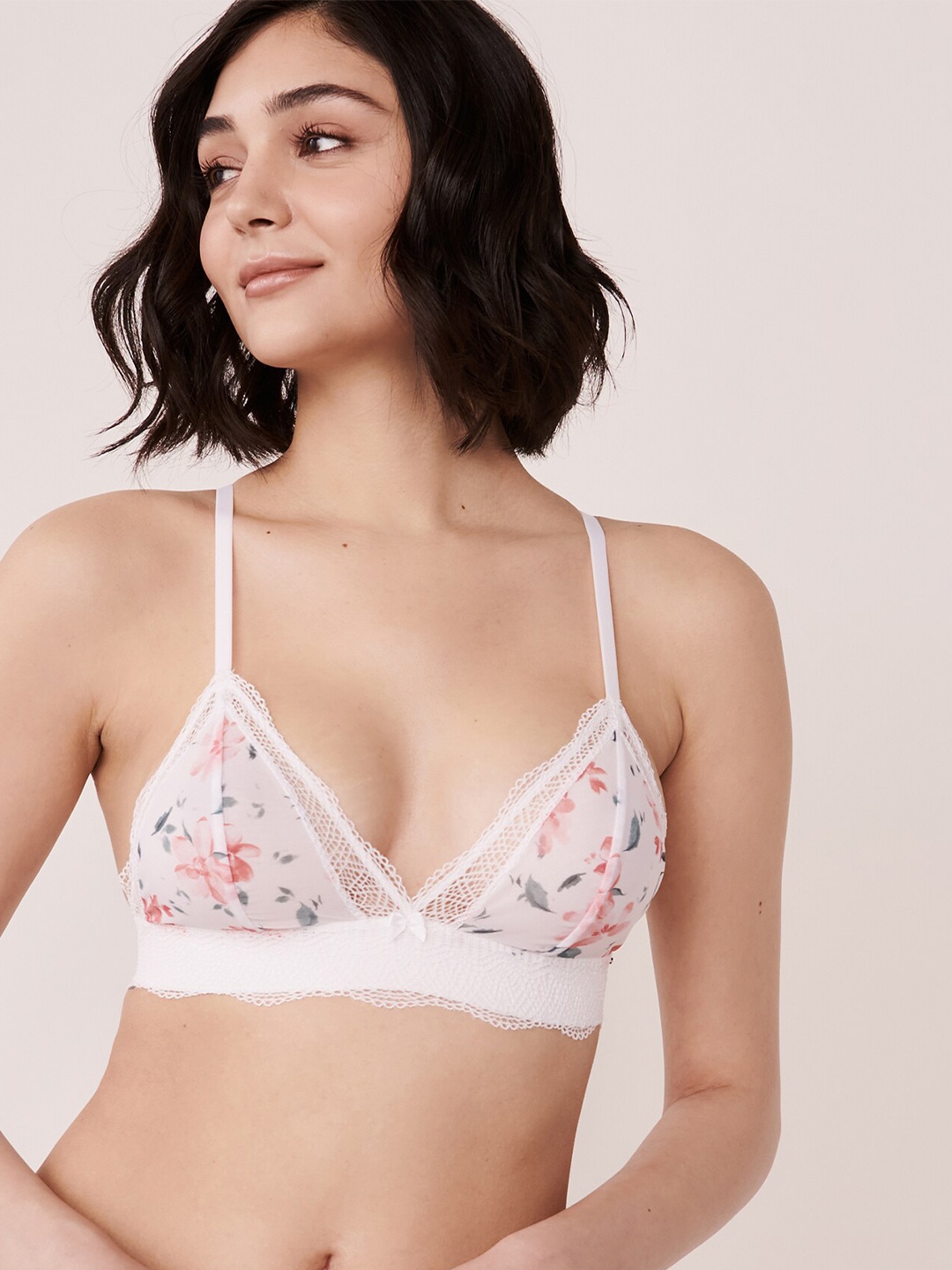

La Vie en Rose White & Grey Floral Bralette Bra 10100061-P10117