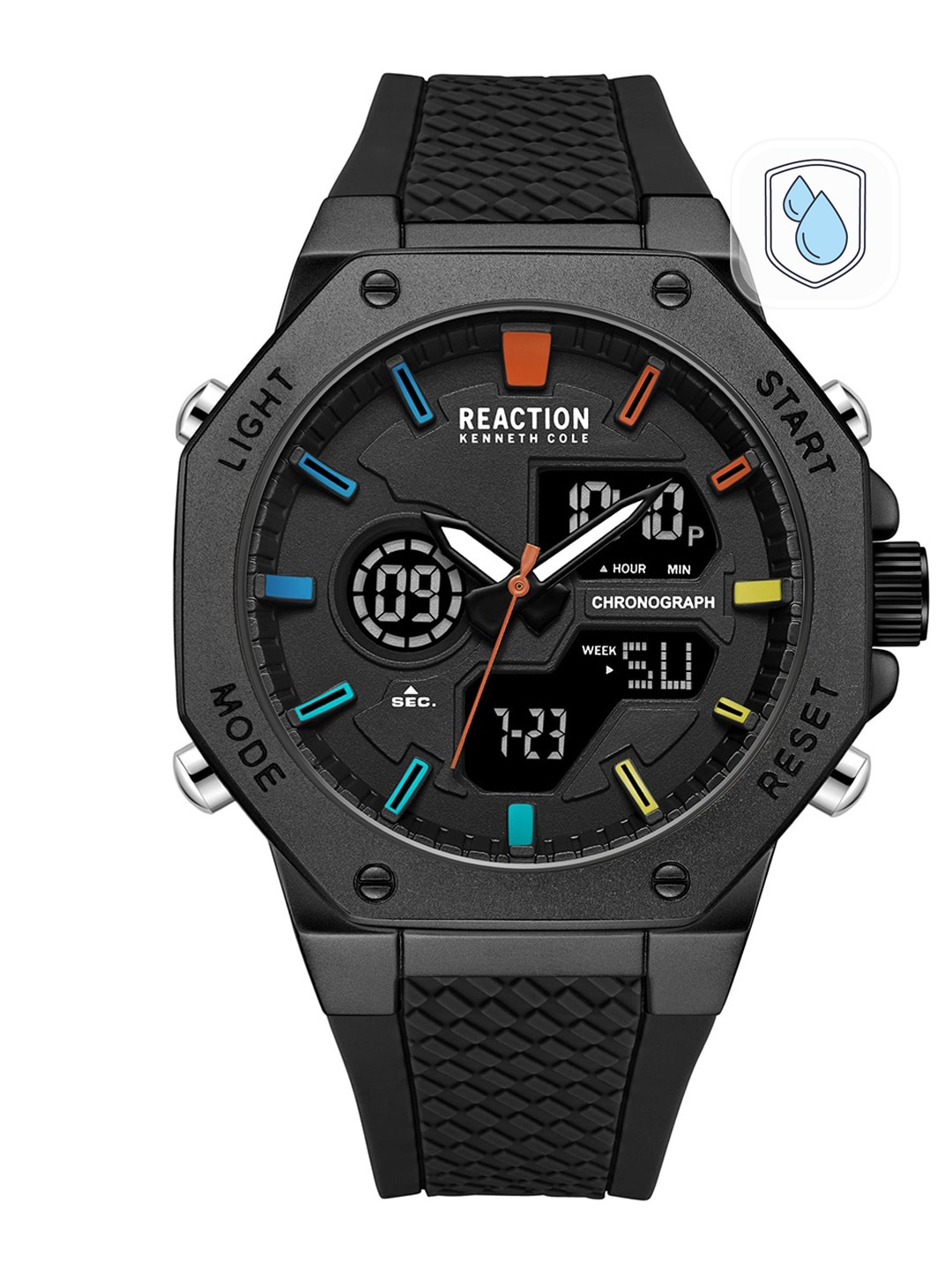 

REACTION KENNETH COLE Men Analogue and Digital Strap Watch KRWGP9005702, Black
